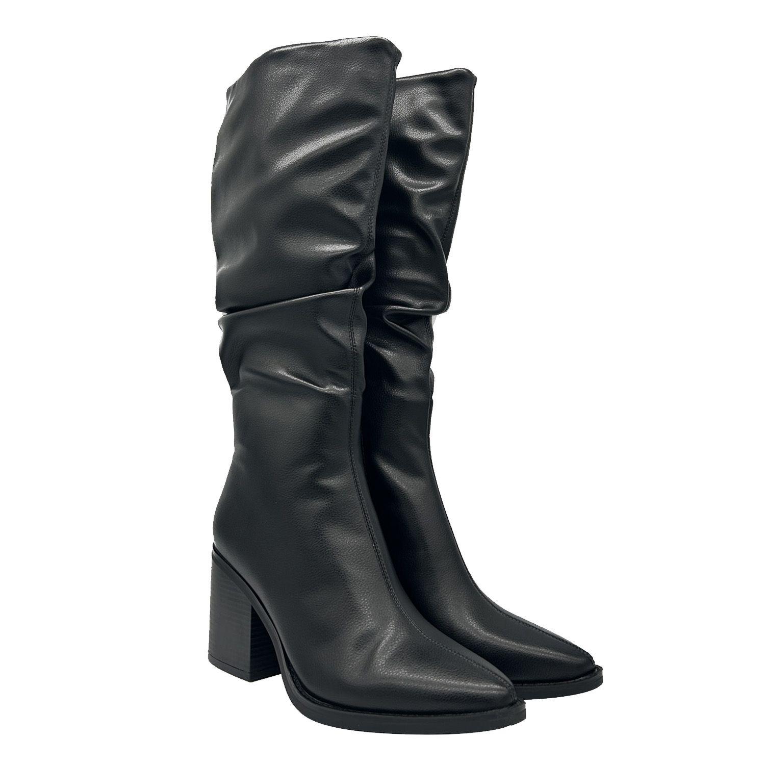 Bota de Mujer color Negro Caña Alta con Diseño Arrugado y-1