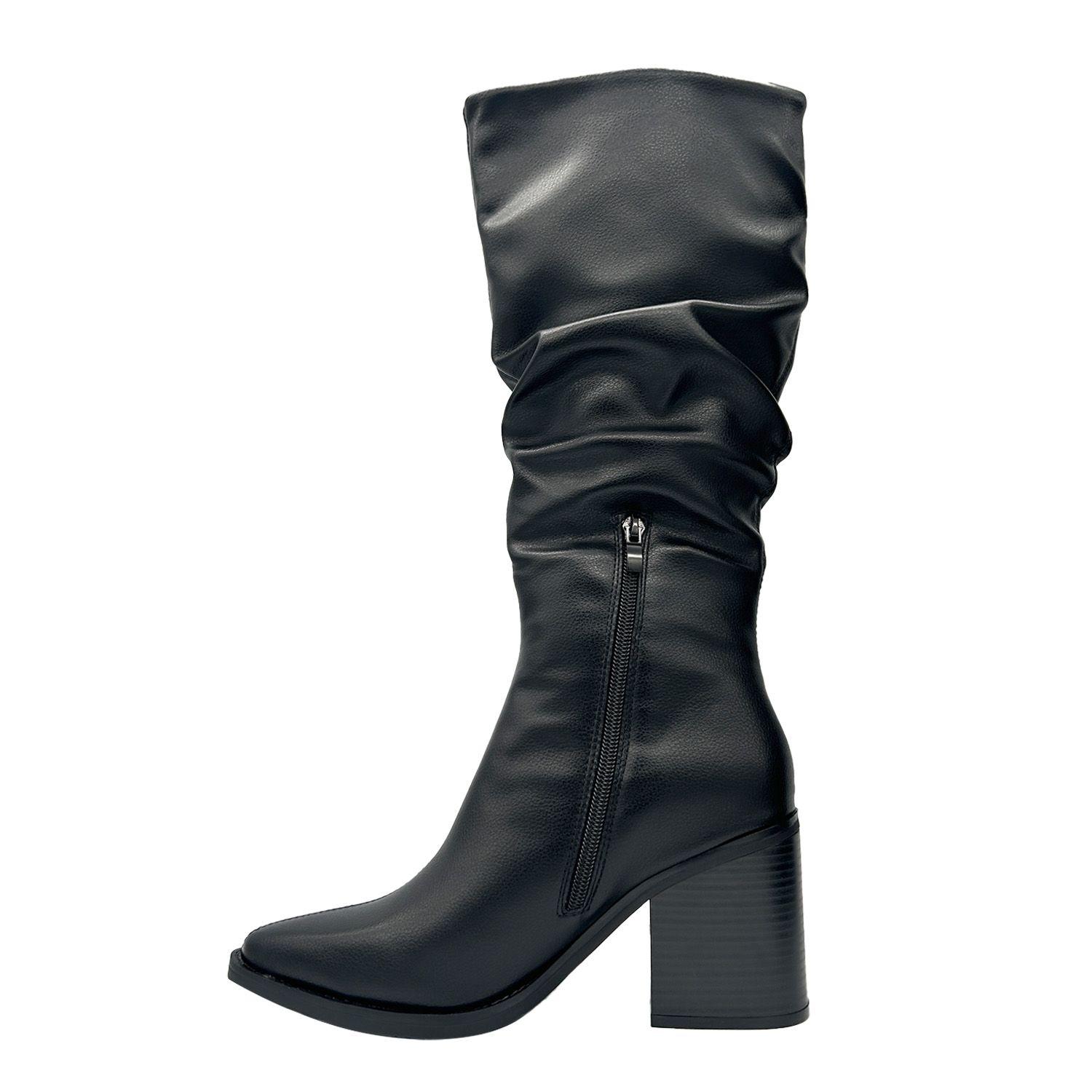 Bota de Mujer color Negro Caña Alta con Diseño Arrugado y-2