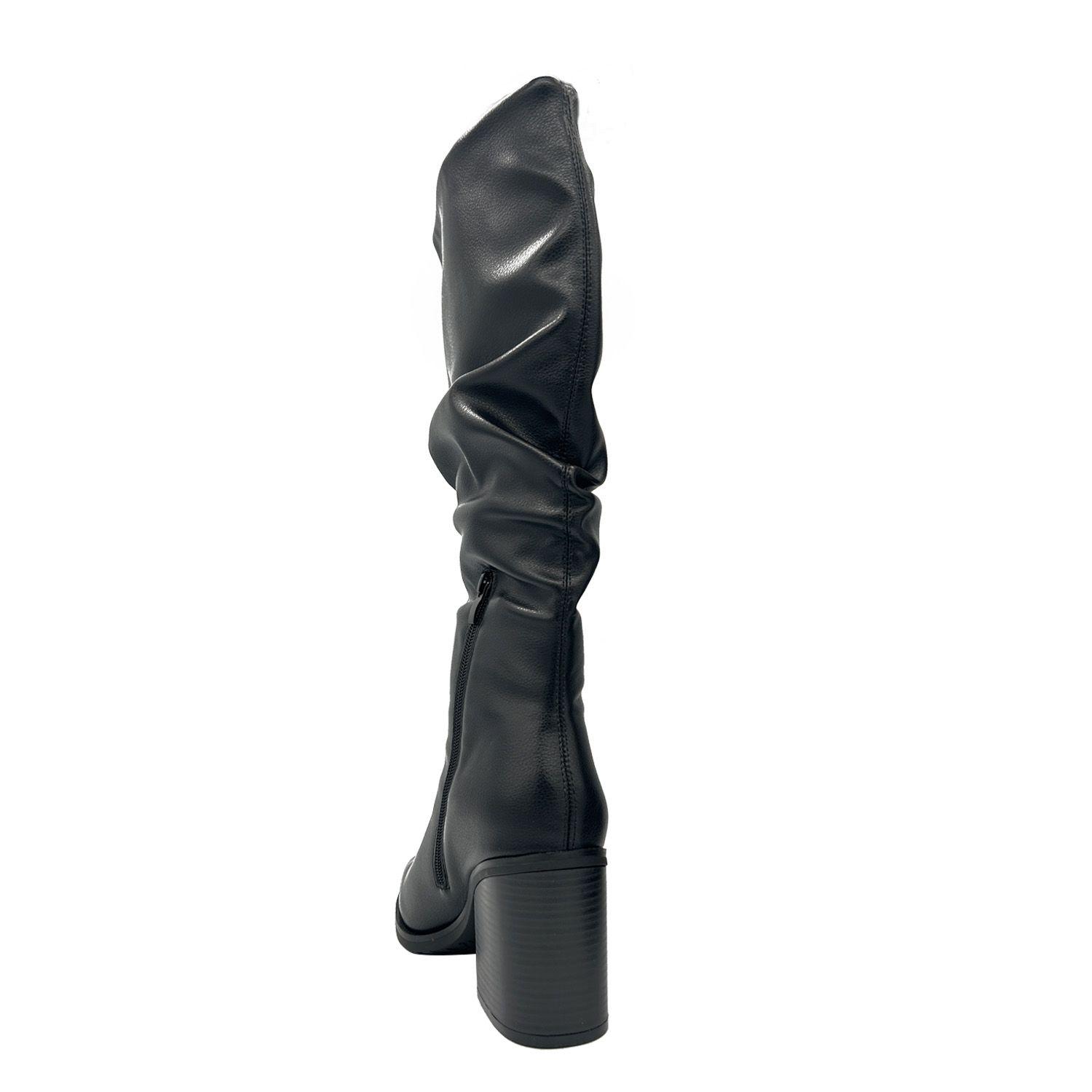 Bota de Mujer color Negro Caña Alta con Diseño Arrugado y-3