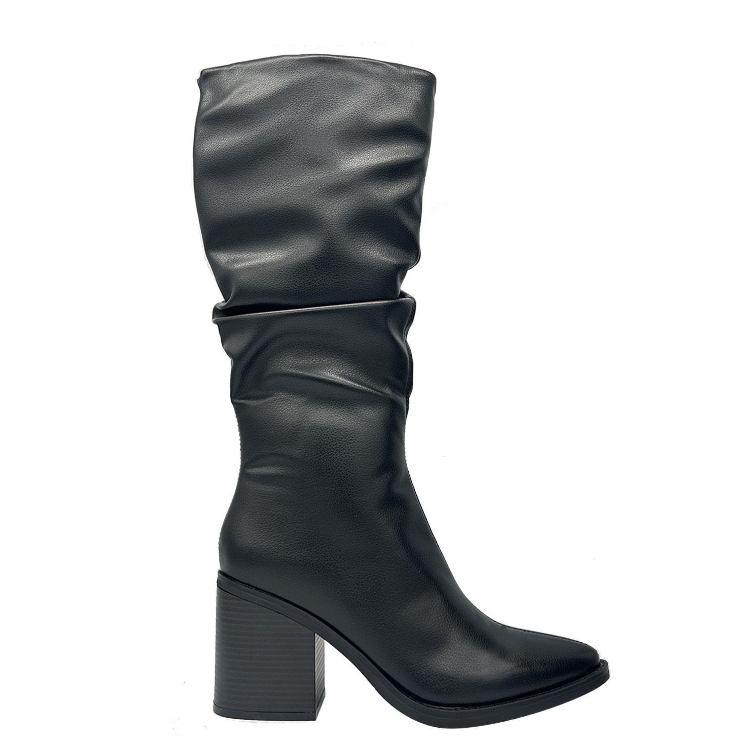 Bota de Mujer color Negro Caña Alta con Diseño Arrugado y-4