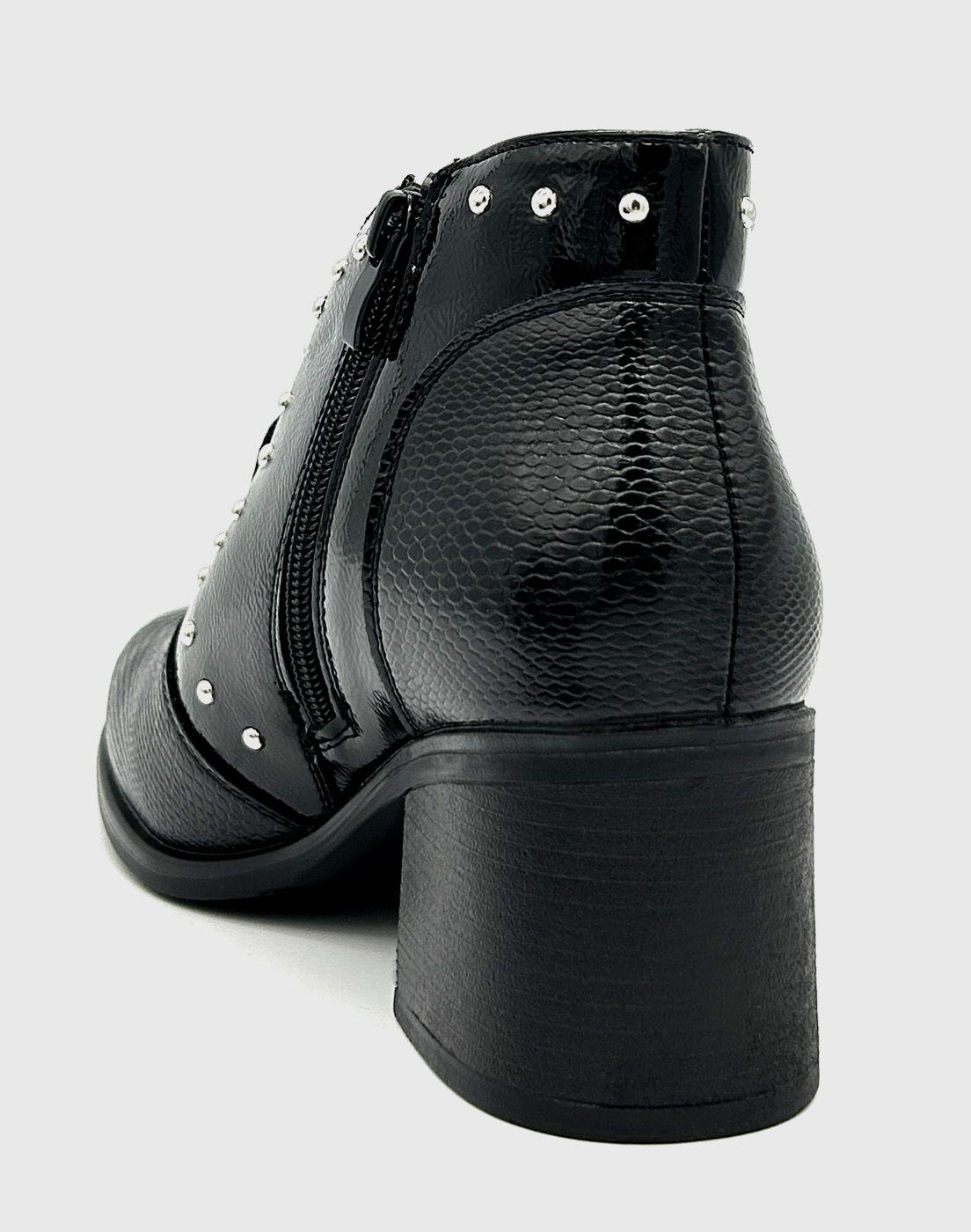 Botin para mujer con taco medio charol Negro-1
