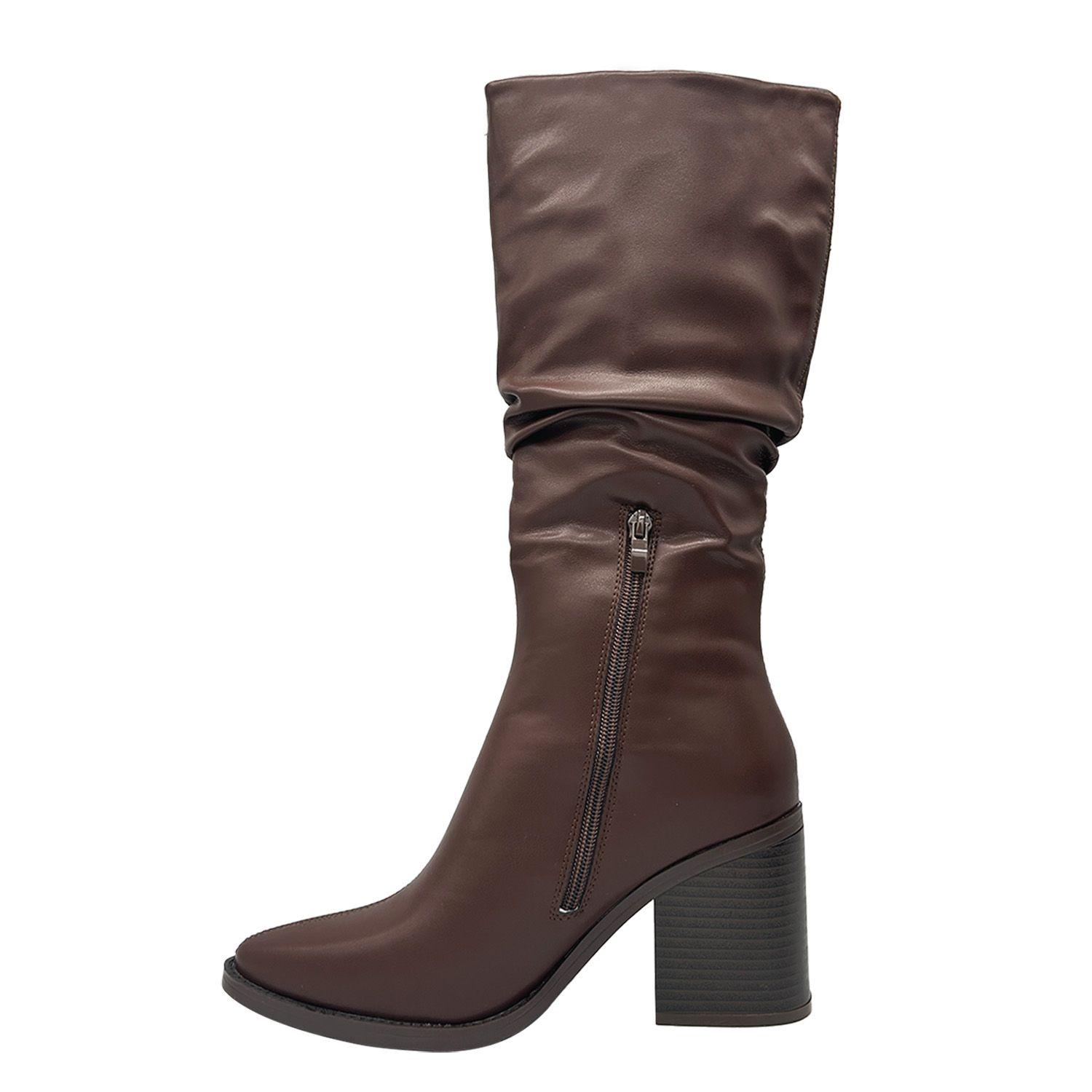 Bota de Mujer color Cafe Caña Alta con Diseño Arrugado y-2