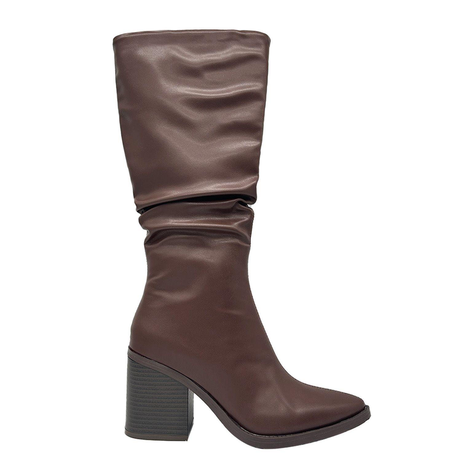 Bota de Mujer color Cafe Caña Alta con Diseño Arrugado y-4