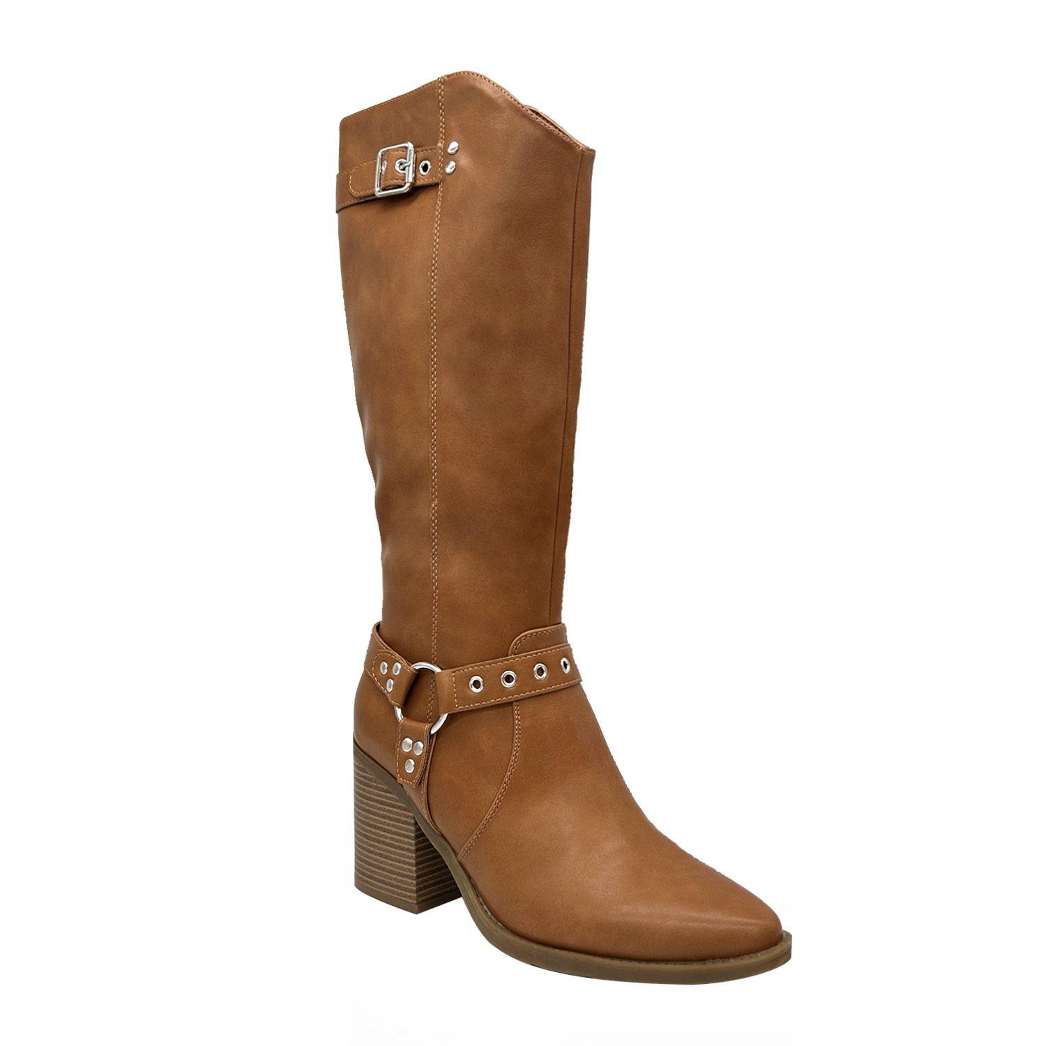 Bota de Mujer color cafe Caña Alta con Hebilla y Tachas-0