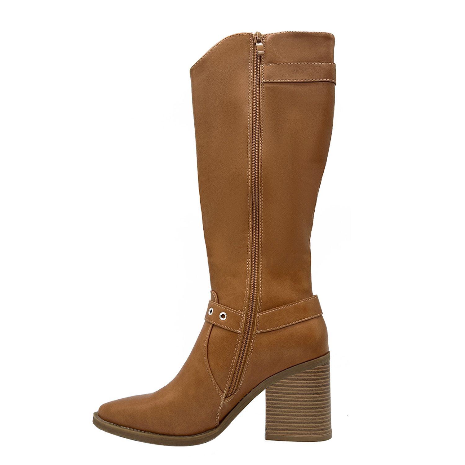Bota de Mujer color cafe Caña Alta con Hebilla y Tachas-3
