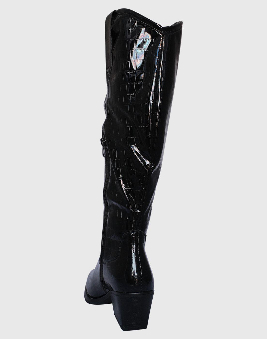 Bota caña alta color negro con taco cómodo para mujer-2