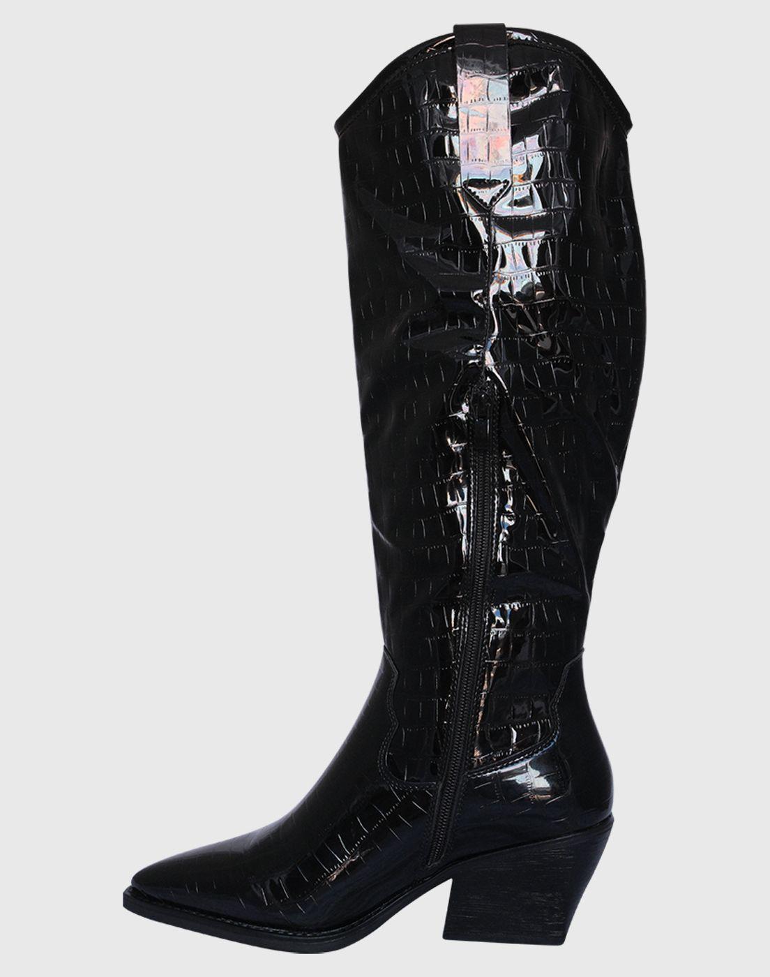 Bota caña alta color negro con taco cómodo para mujer-3