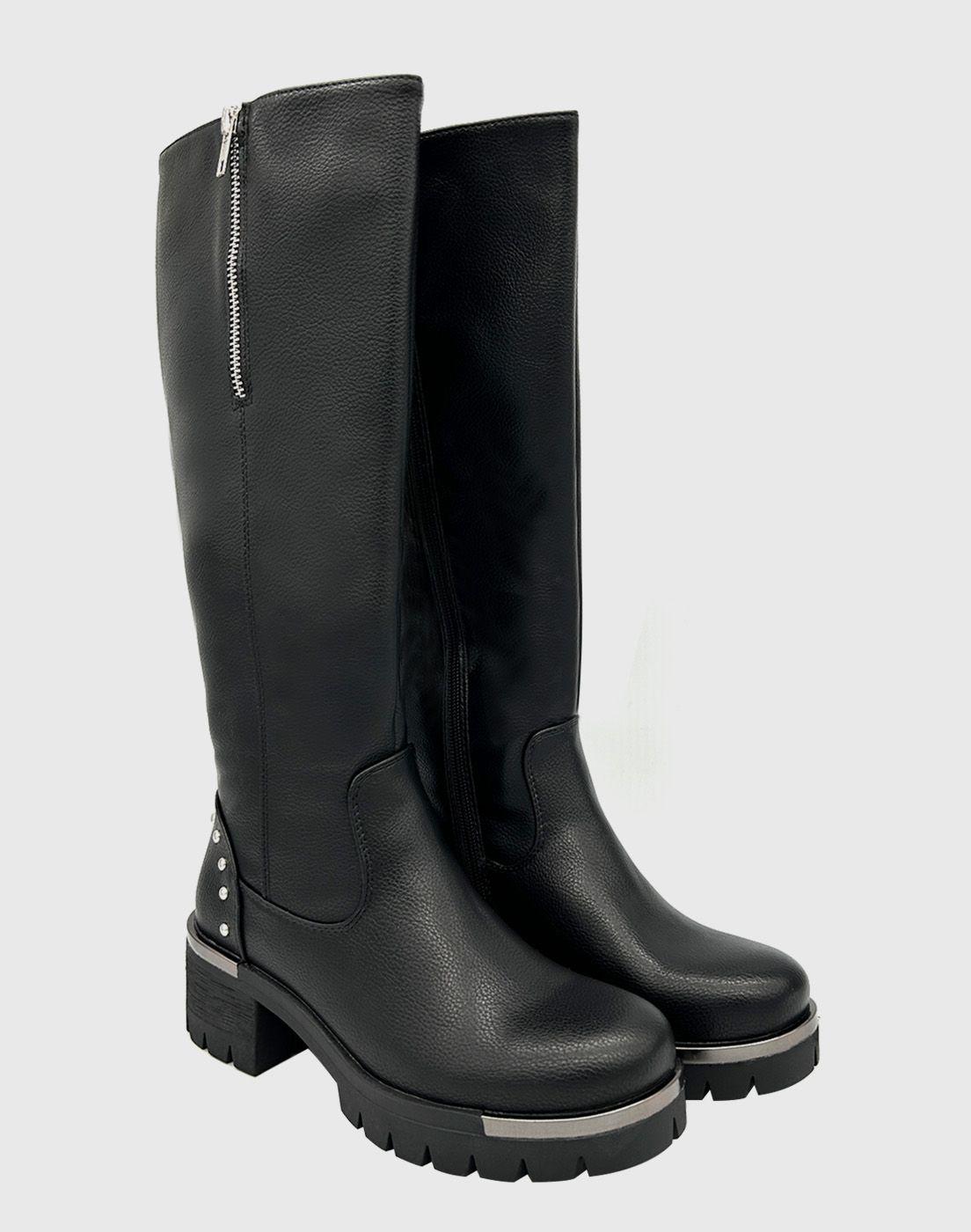 Bota para mujer, Negra bajo la rodilla con tachas Danicolle-1