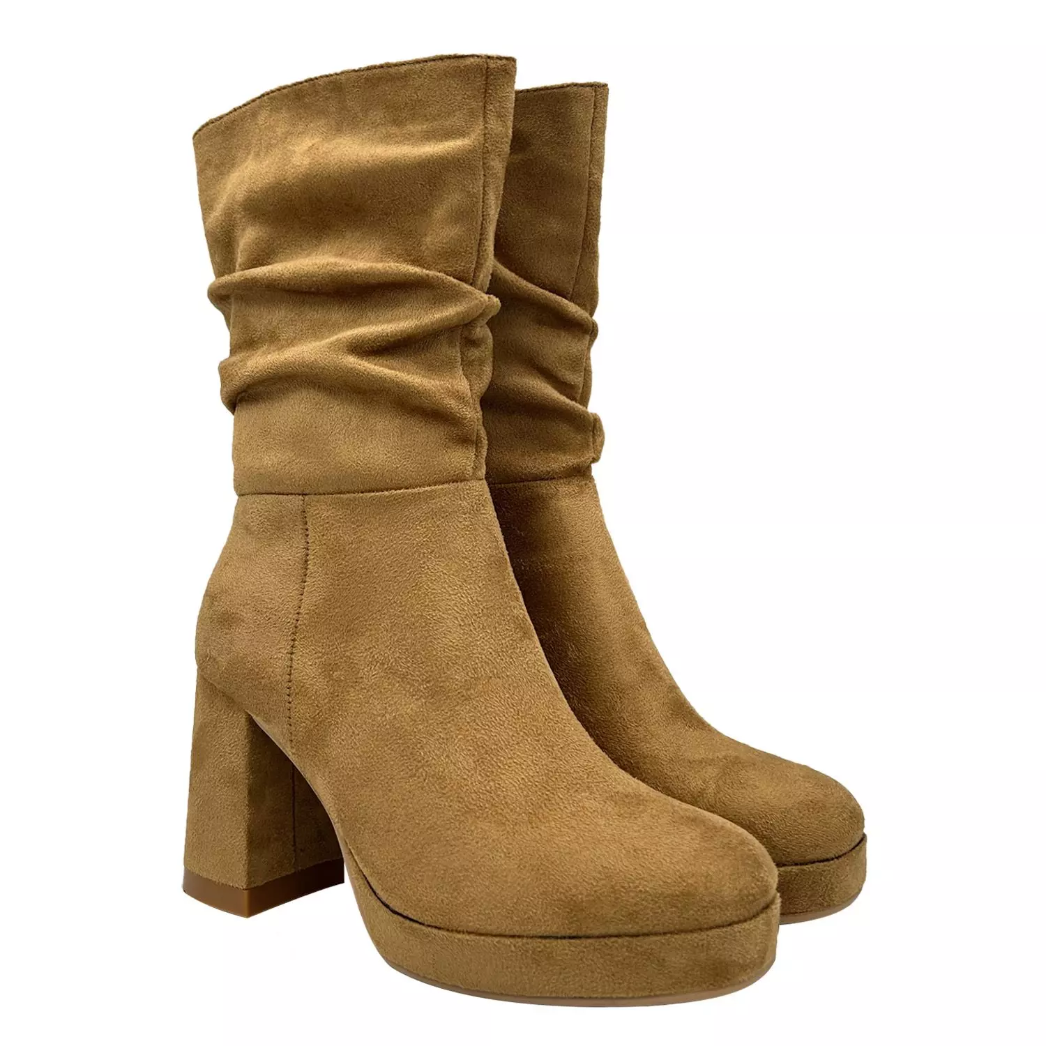 Bota de Mujer Camel con Plataforma y Diseño Arrugado-1