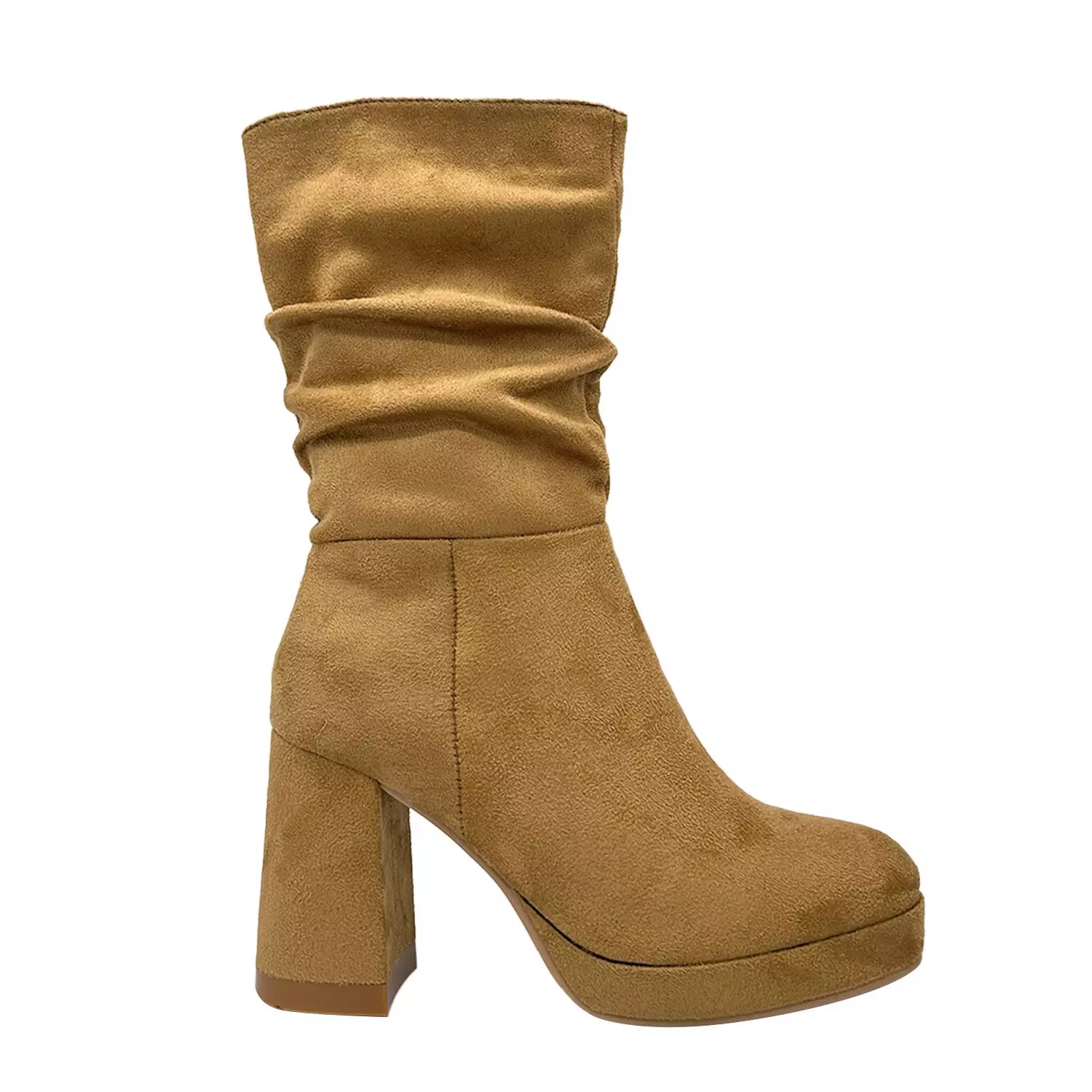 Bota de Mujer Camel con Plataforma y Diseño Arrugado-2