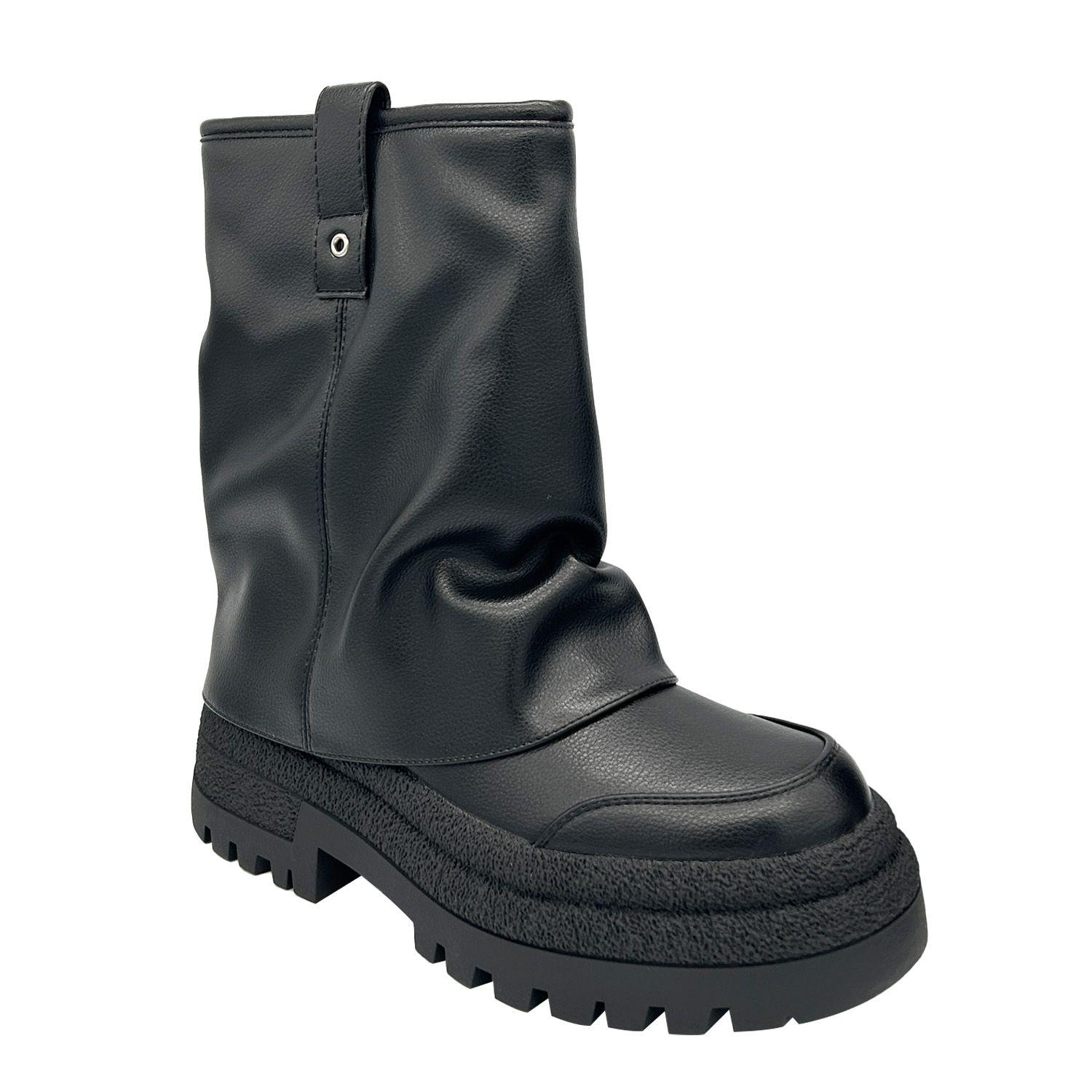 Botin color negro para mujer con plataforma ancha y caña-1