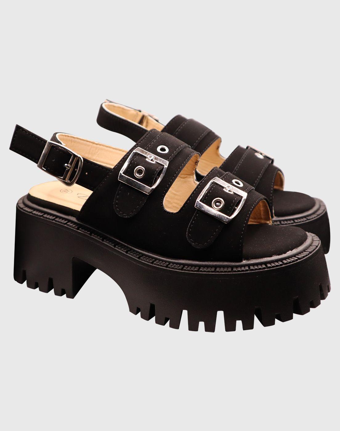 Sandalia Triple Hebilla Negro-1