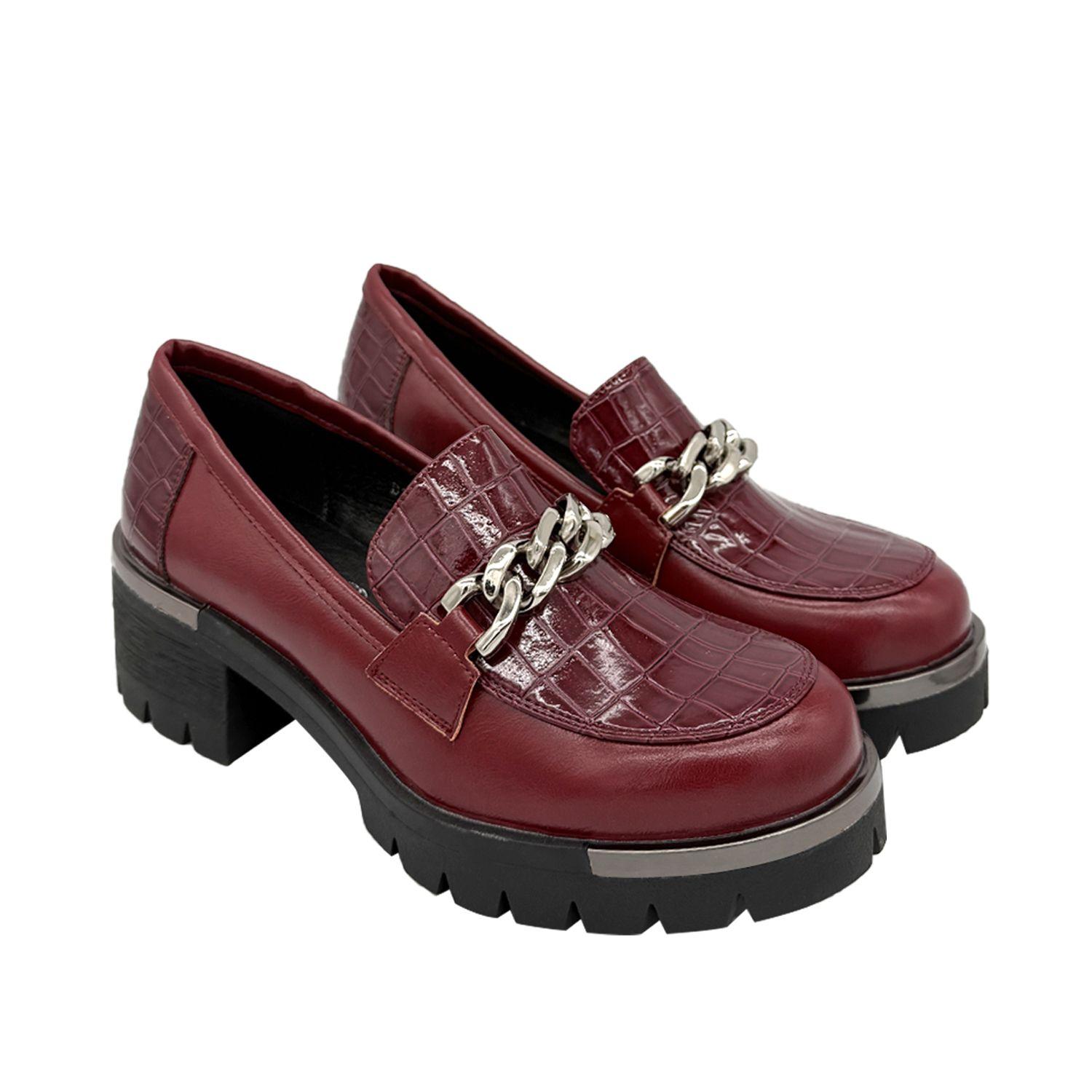 Mocasin para mujer con taco y cadena Rojo-1
