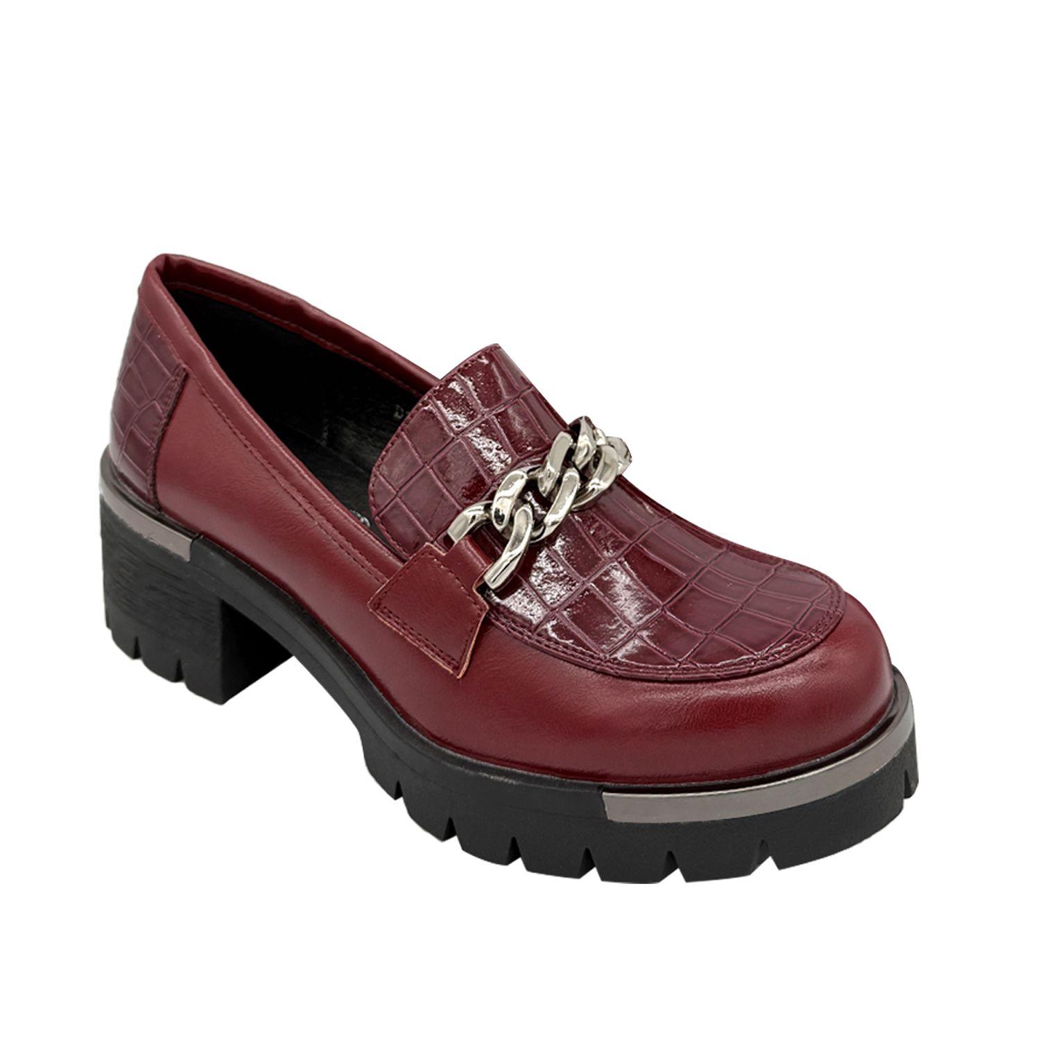 Mocasin para mujer con taco y cadena Rojo-2