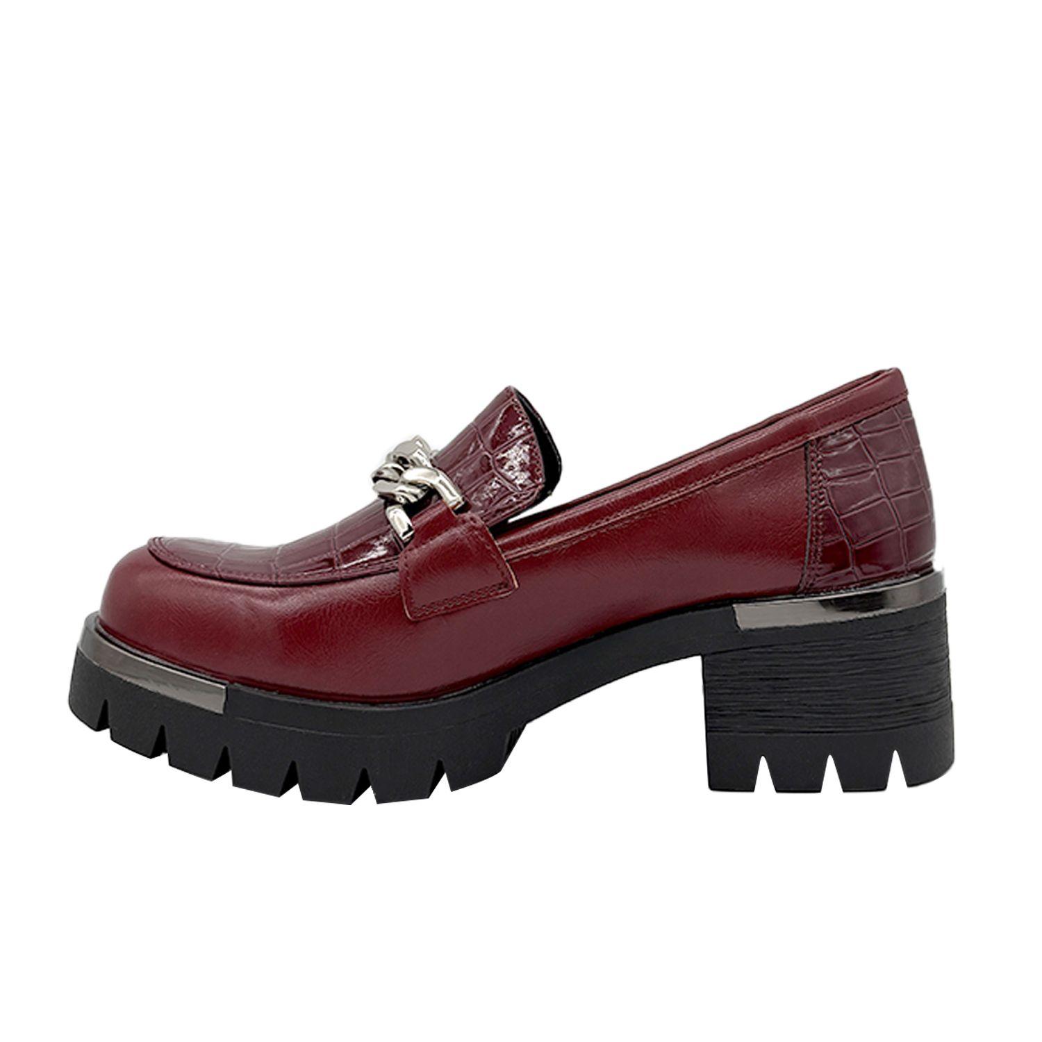 Mocasin para mujer con taco y cadena Rojo-3