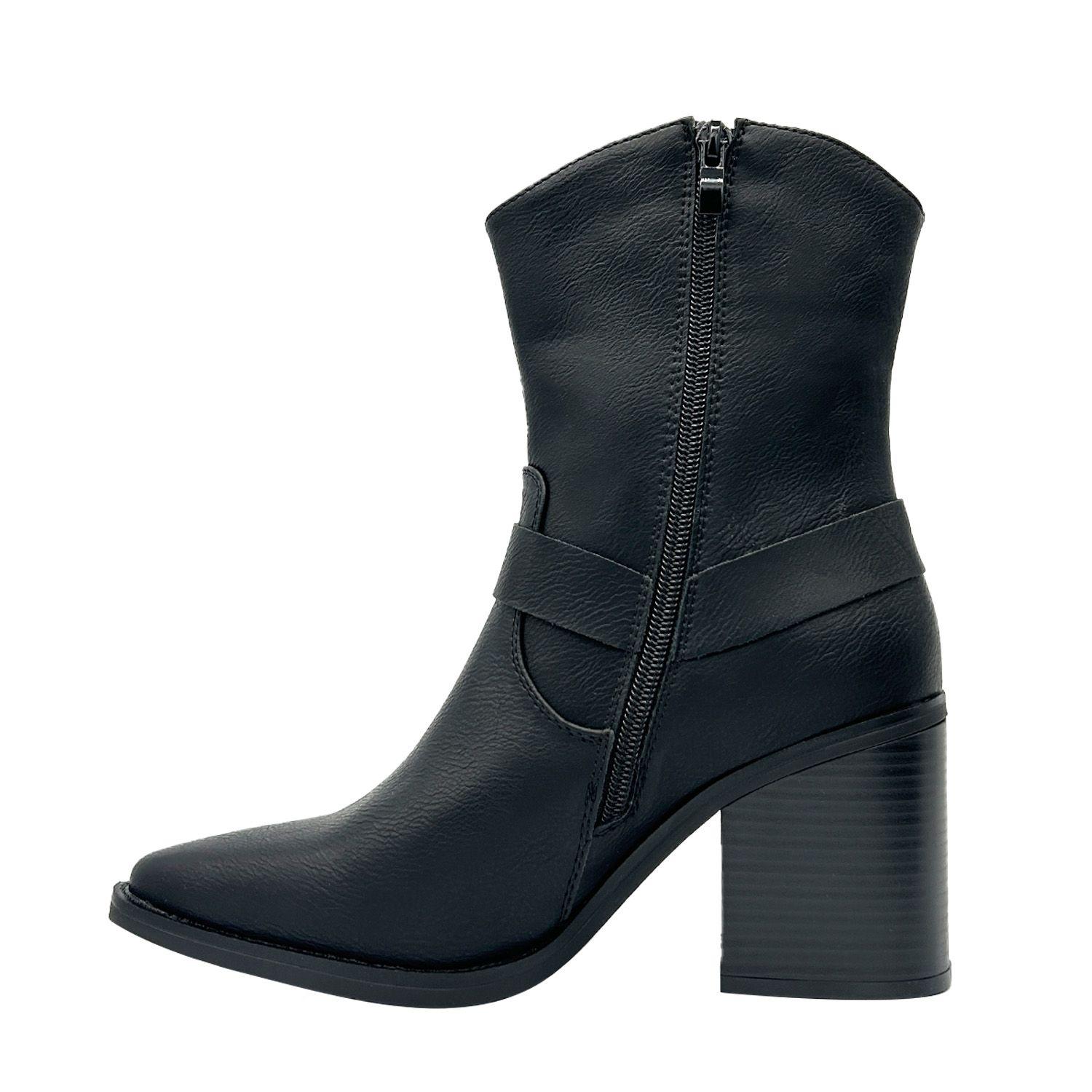 Bota Cowboy para Mujer Color Negro con Hebilla y Aros-3