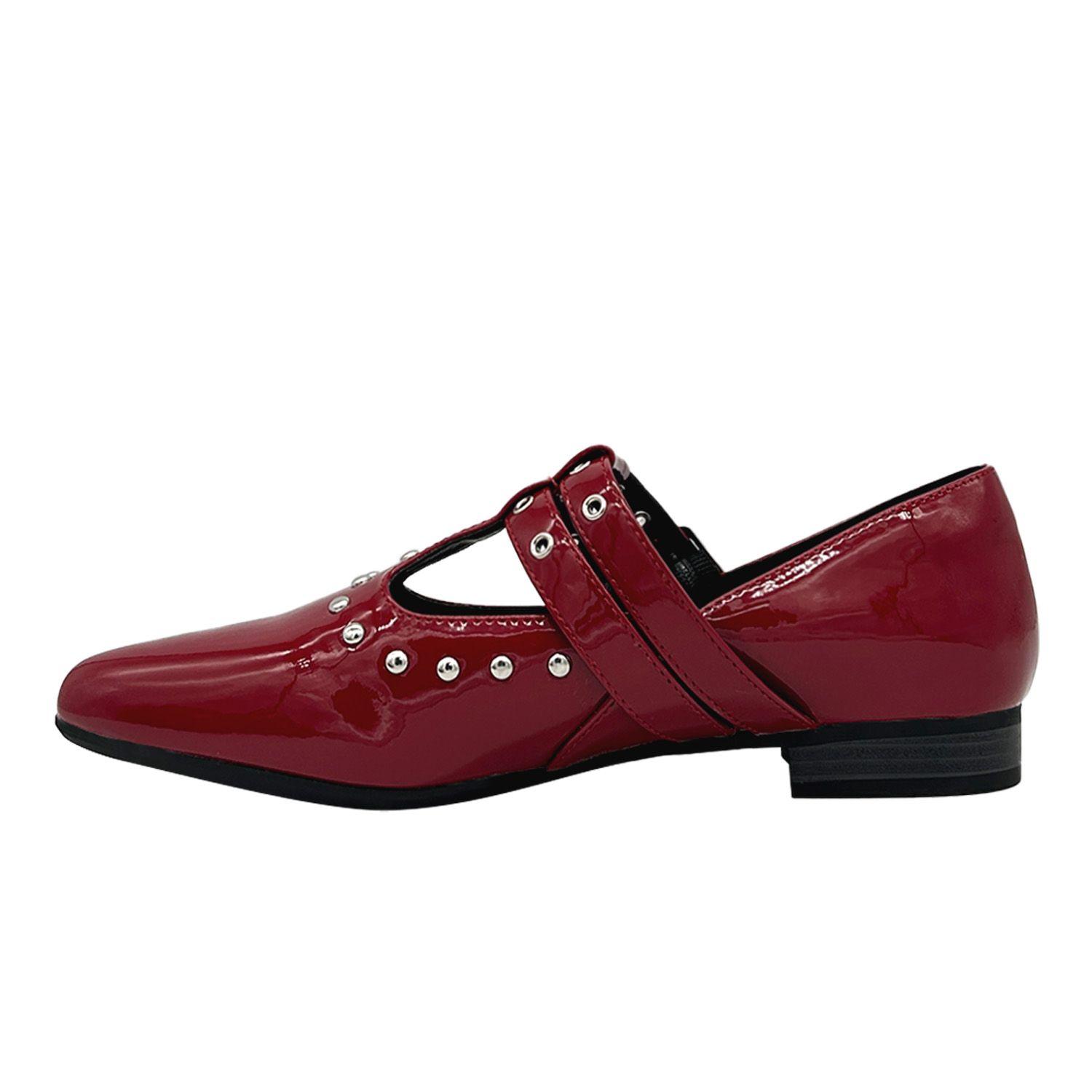 Ballerina para mujer, Roja doble correa con hebilla-2