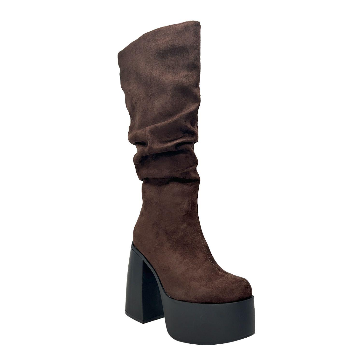 Bota para mujer estilo corrugado y platadorma alta Cafe-0