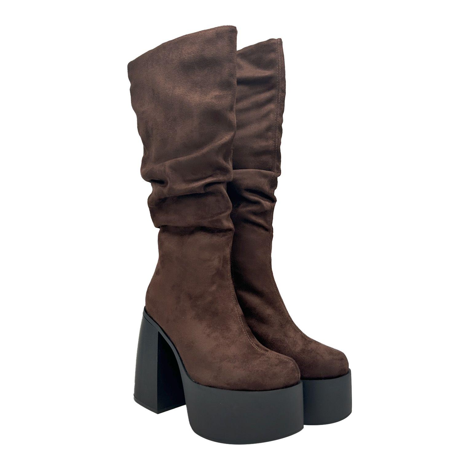 Bota para mujer estilo corrugado y platadorma alta Cafe-2