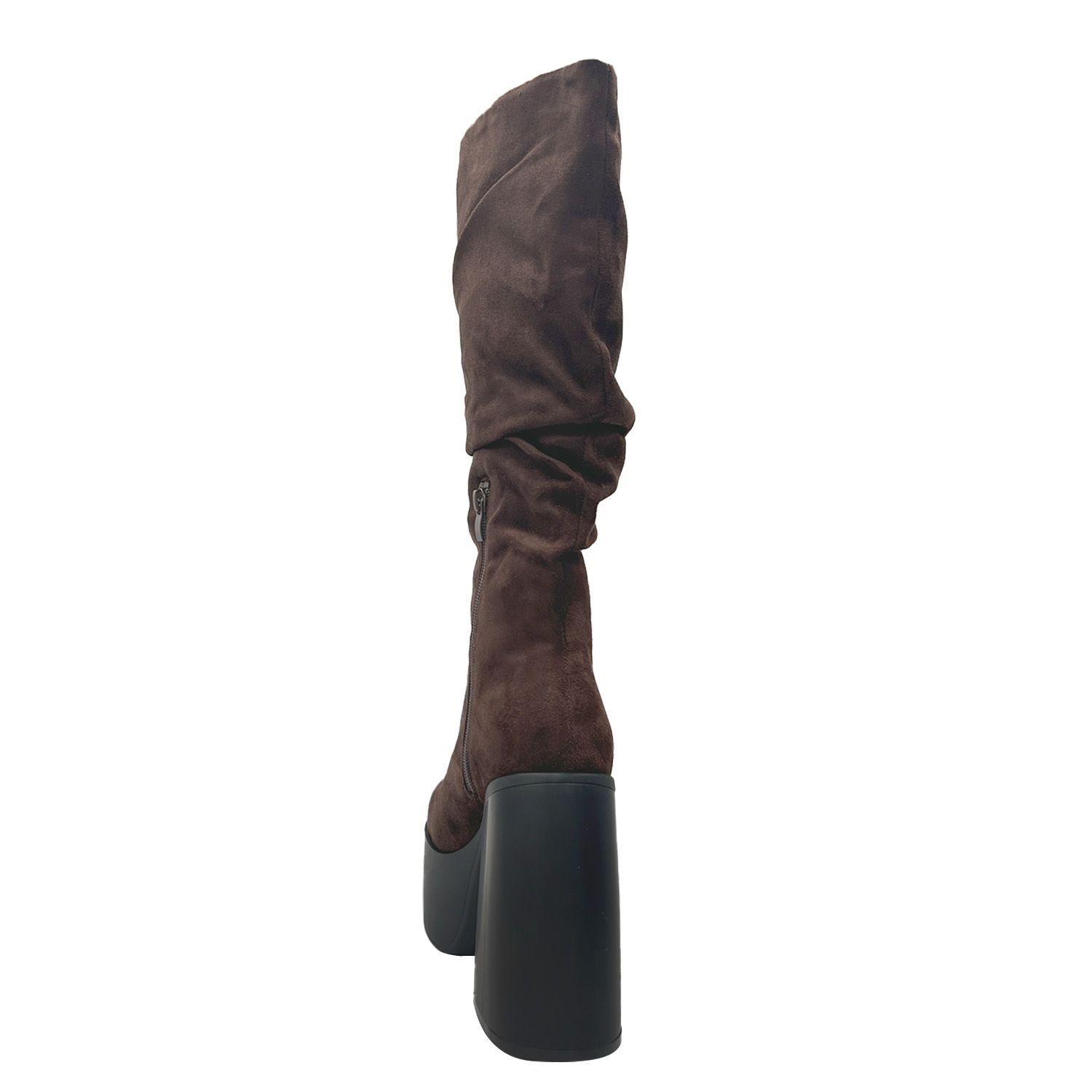 Bota para mujer estilo corrugado y platadorma alta Cafe-3