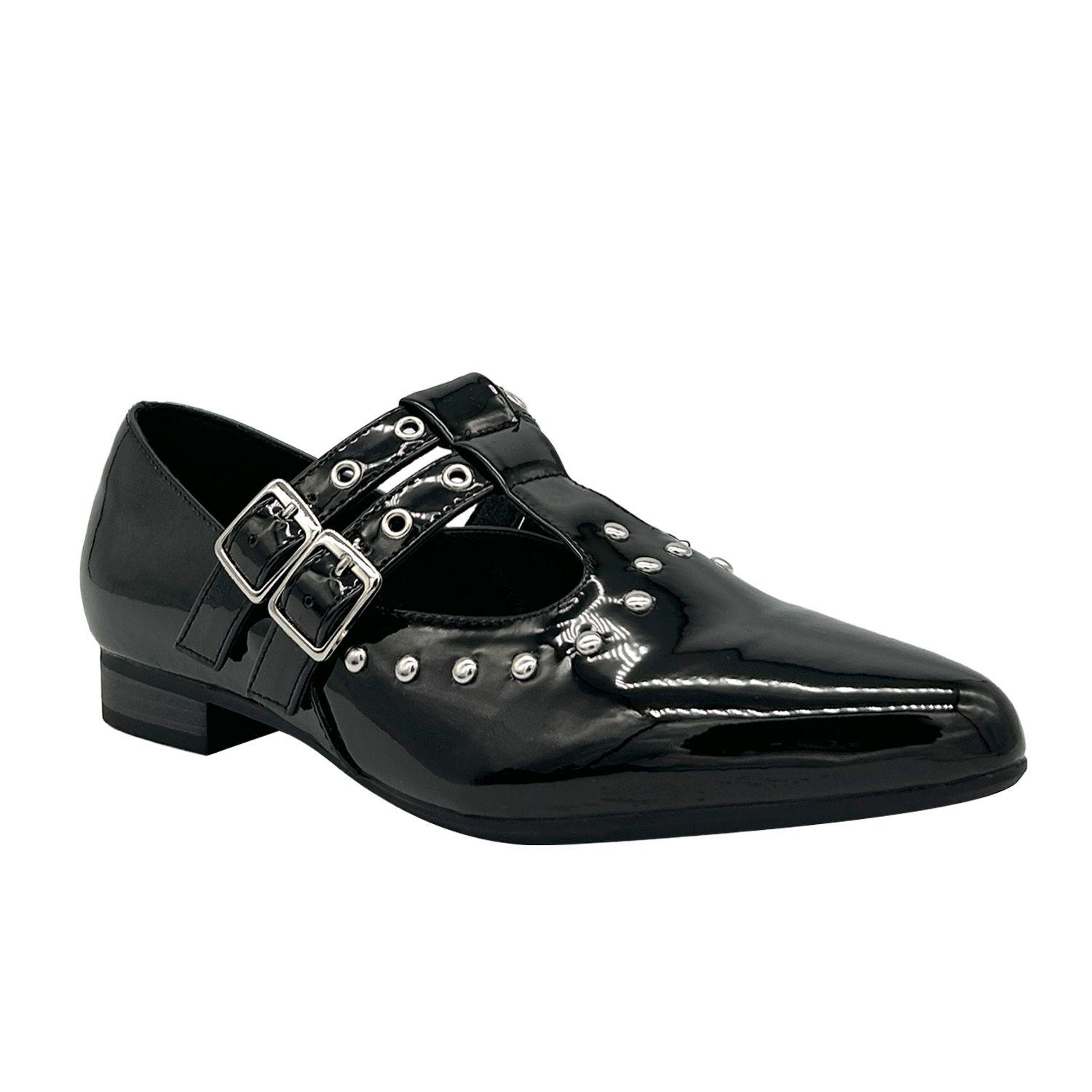 Ballerina para mujer, Negro doble correa con hebilla-0