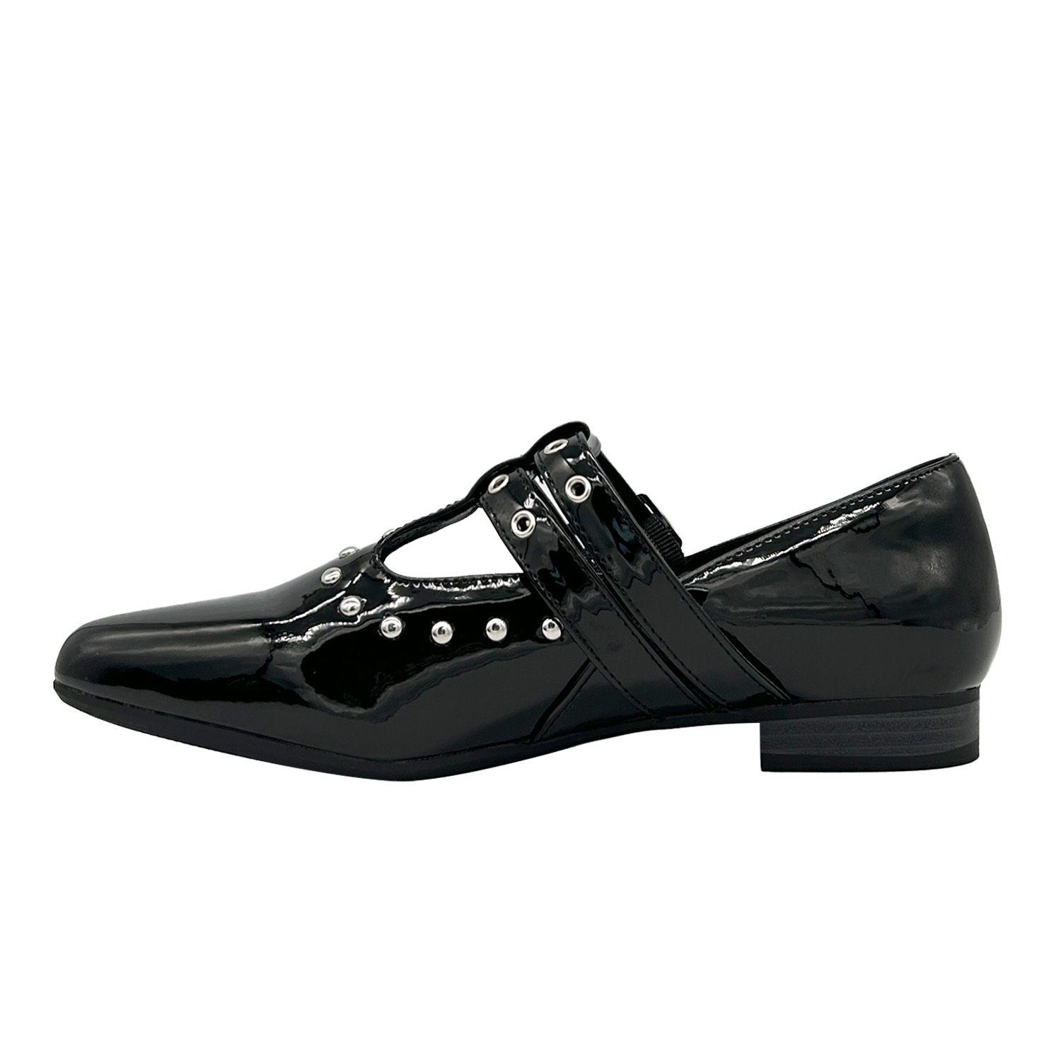 Ballerina para mujer, Negro doble correa con hebilla-2