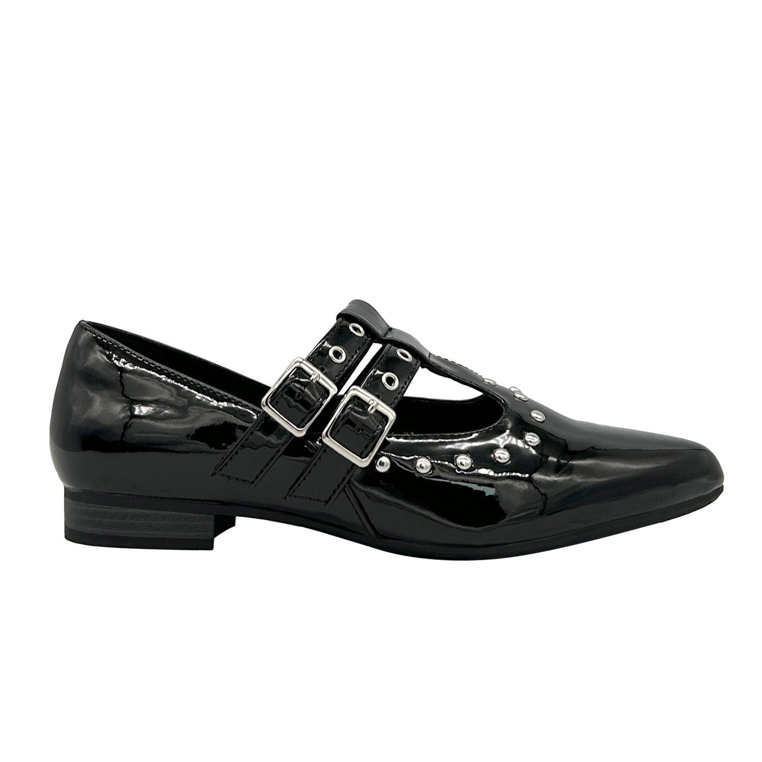 Ballerina para mujer, Negro doble correa con hebilla-4