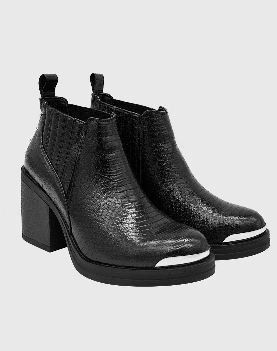 Botin para mujer elasticado con taco Negro-2