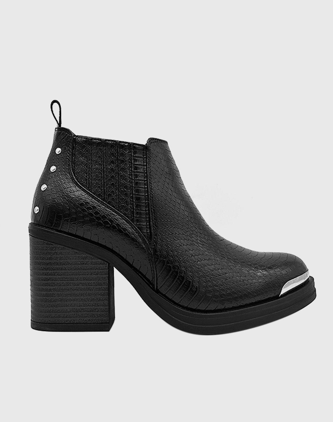 Botin para mujer elasticado con taco Negro-3