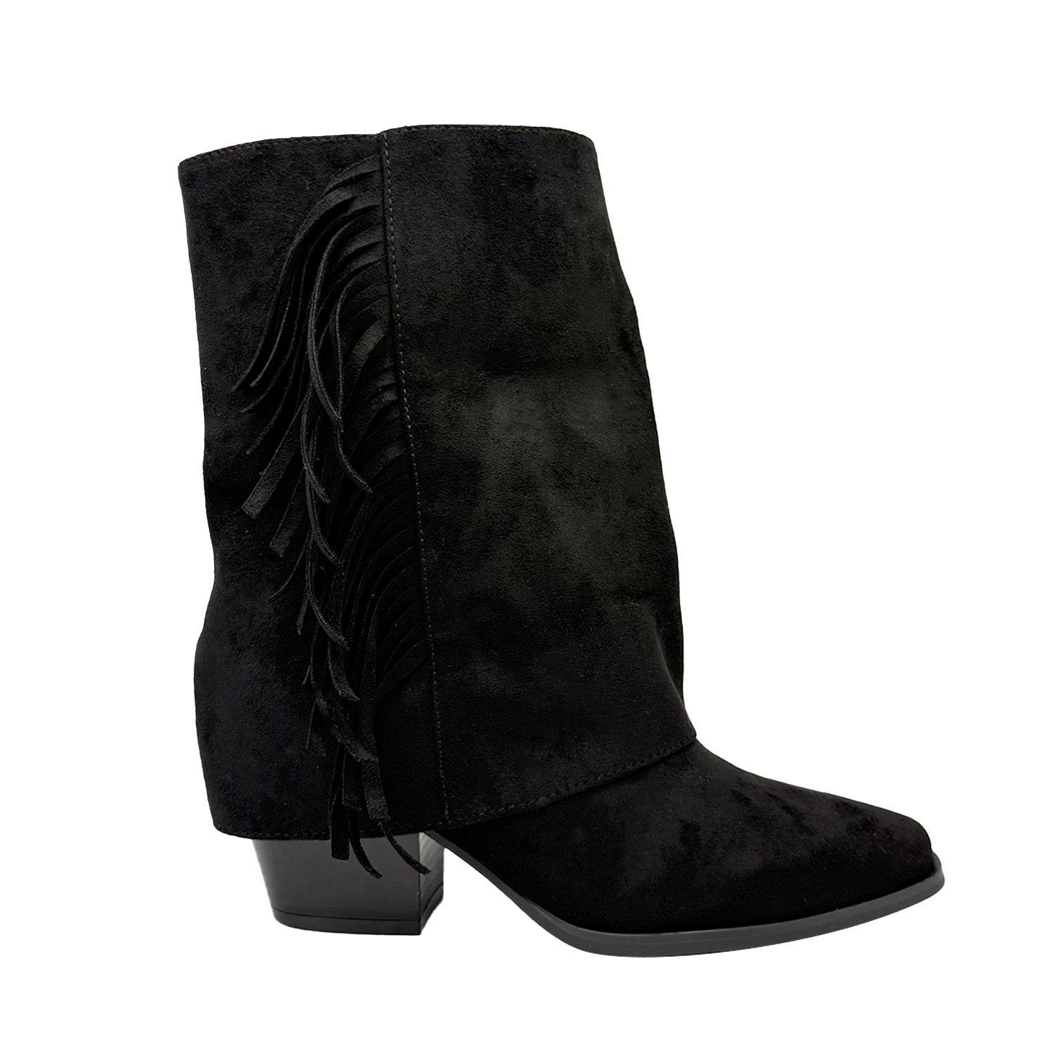 Botin alto para mujer flecos tapada Negro-0