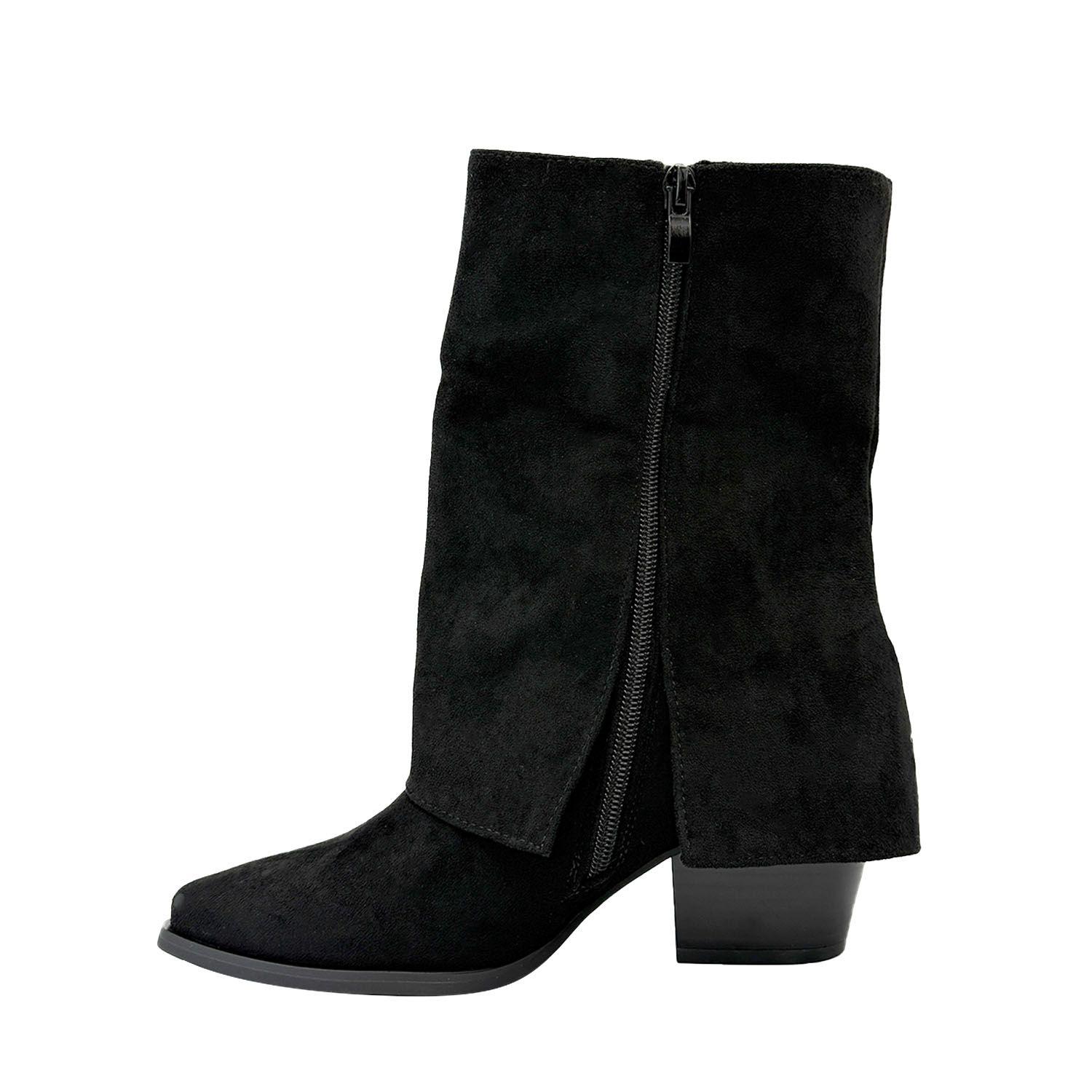 Botin alto para mujer flecos tapada Negro-1