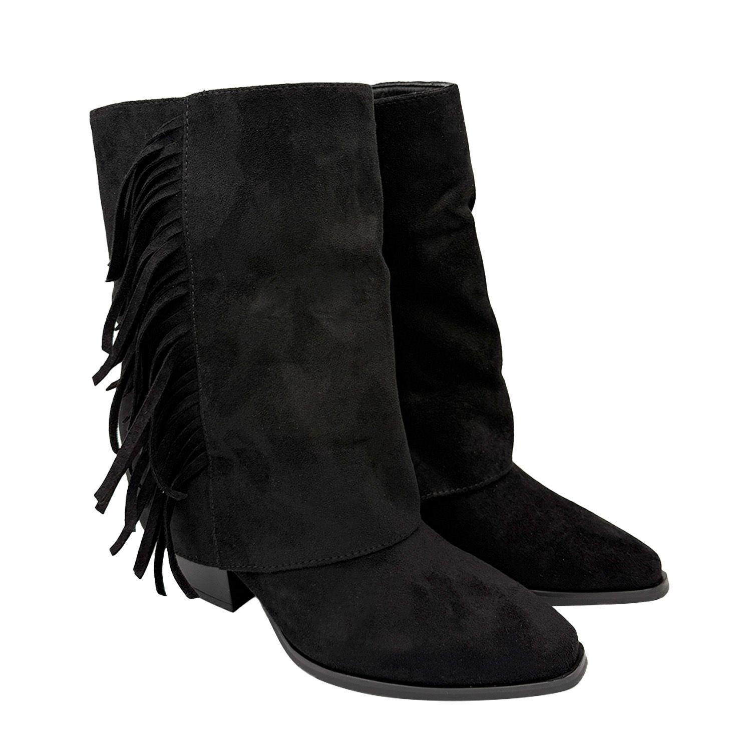 Botin alto para mujer flecos tapada Negro-2