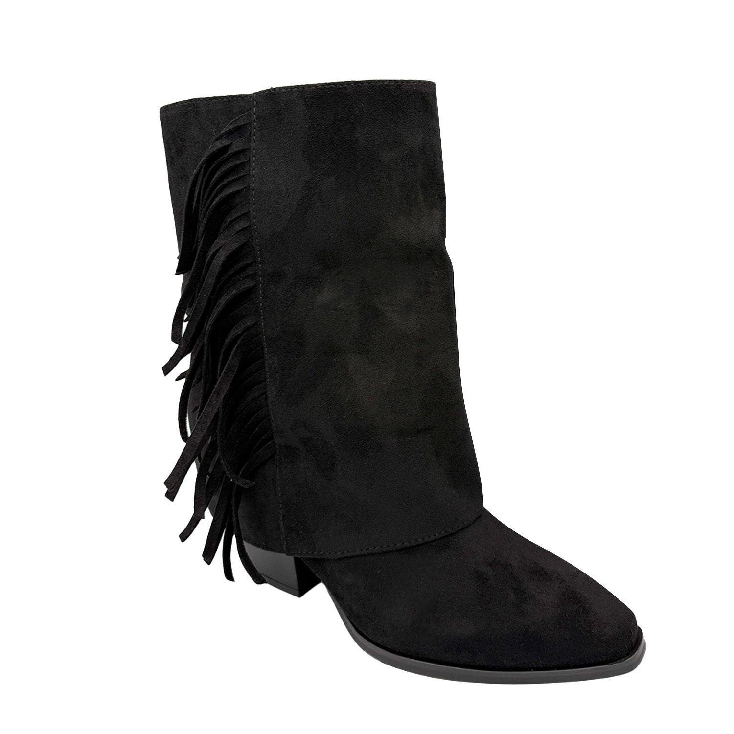 Botin alto para mujer flecos tapada Negro-4