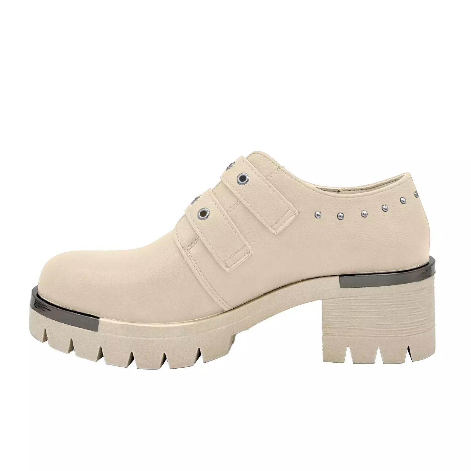 Botin para mujer color beige, doble correa, bajo el tobillo-2