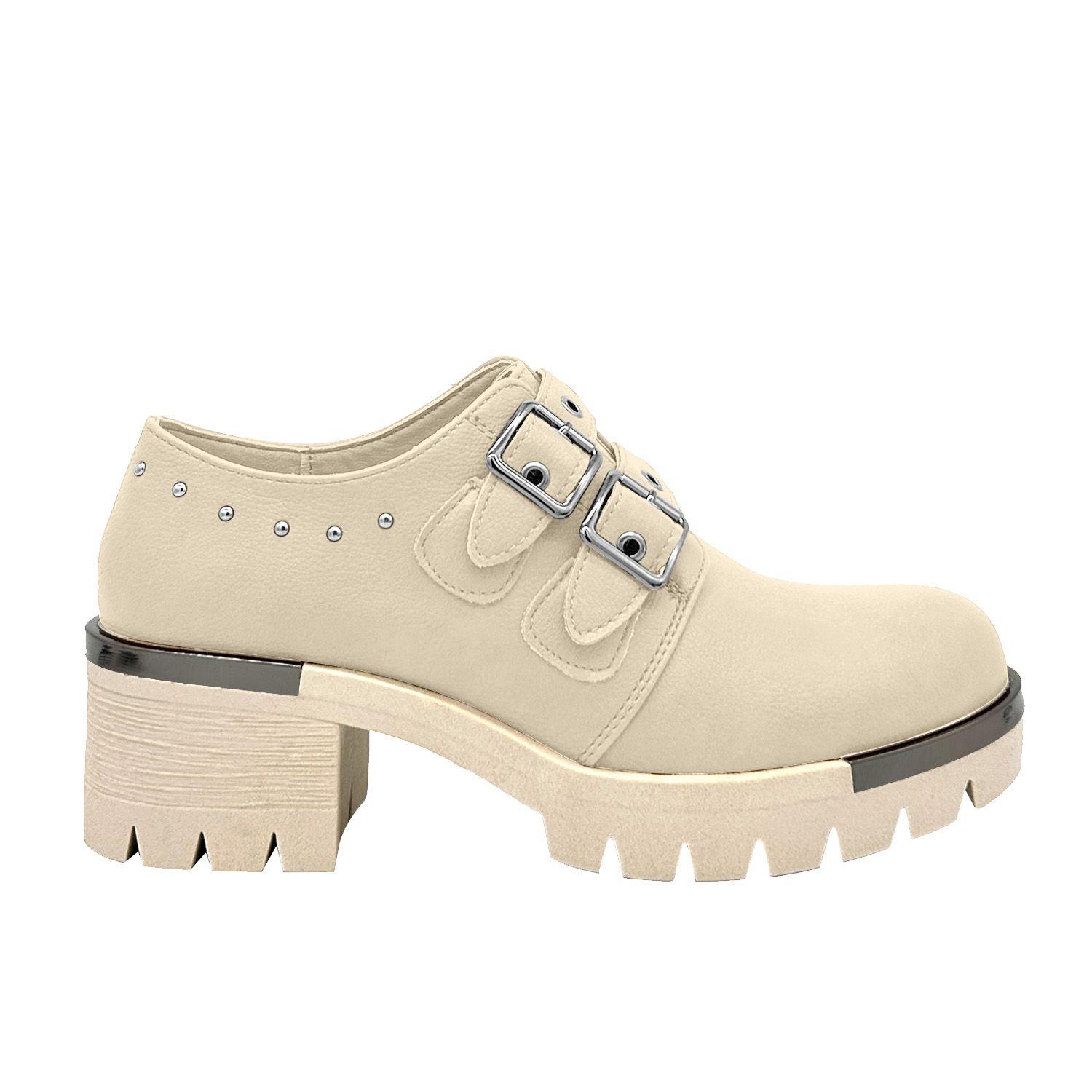 Botin para mujer color beige, doble correa, bajo el tobillo-4