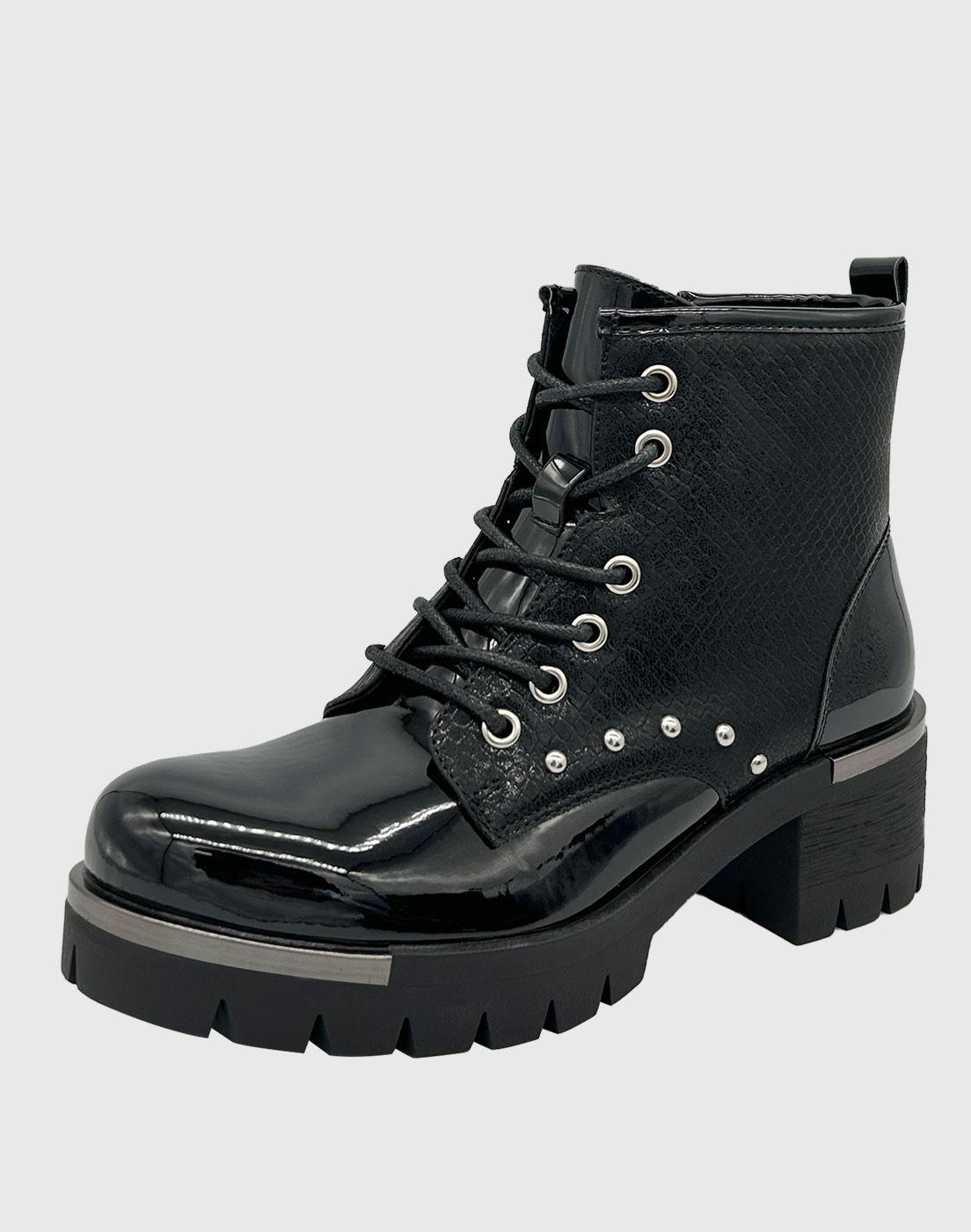 Botin caña alta, punta redonda y con cordones Negro-0