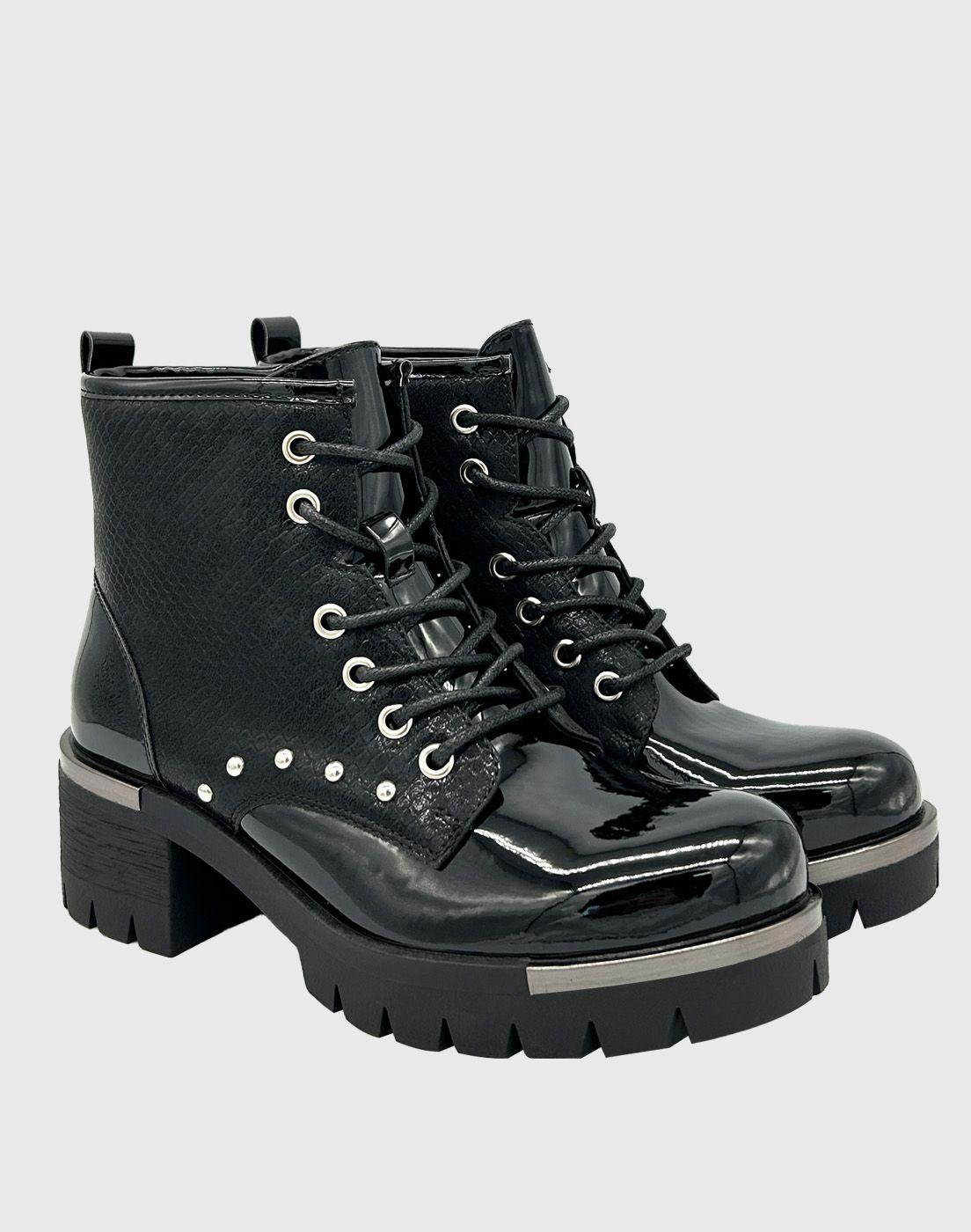 Botin caña alta, punta redonda y con cordones Negro-3