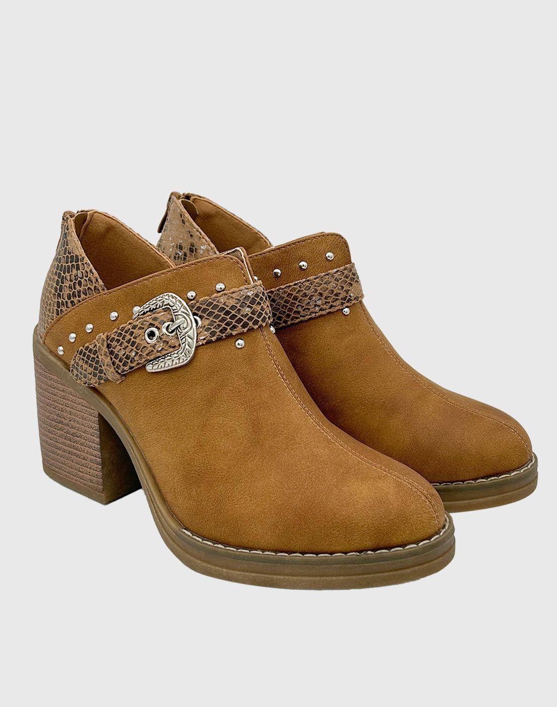 Botin para mujer con taco y hebilla campera Camel Danicolle-2