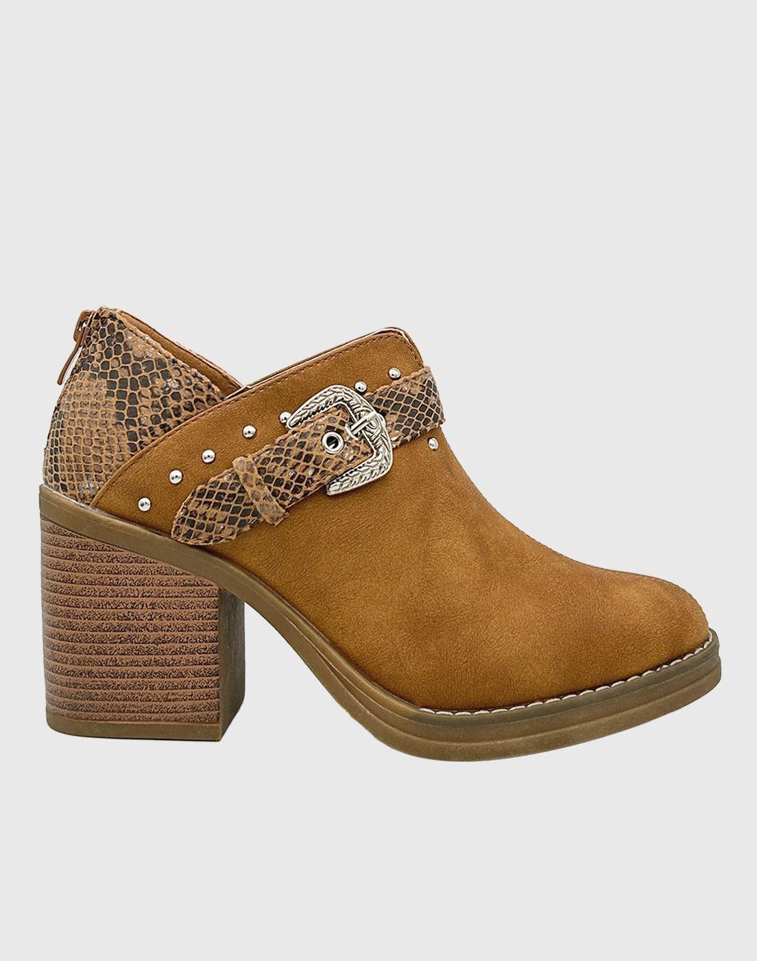 Botin para mujer con taco y hebilla campera Camel Danicolle-3