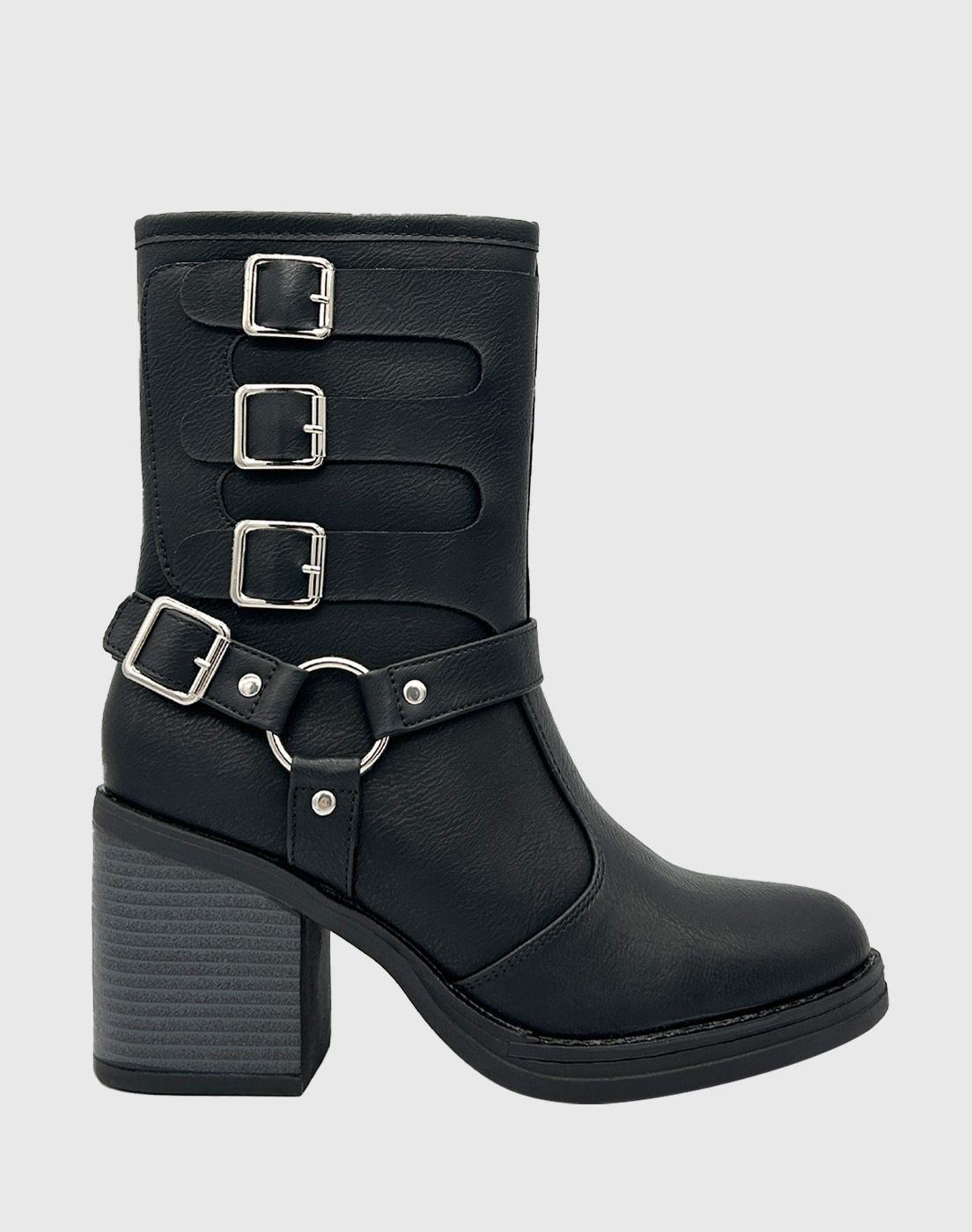 Bota para mujer, negro, cuadruple correa Danicolle-4