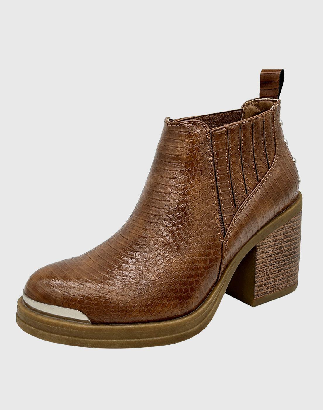 Botin para mujer elasticado con taco Café-0
