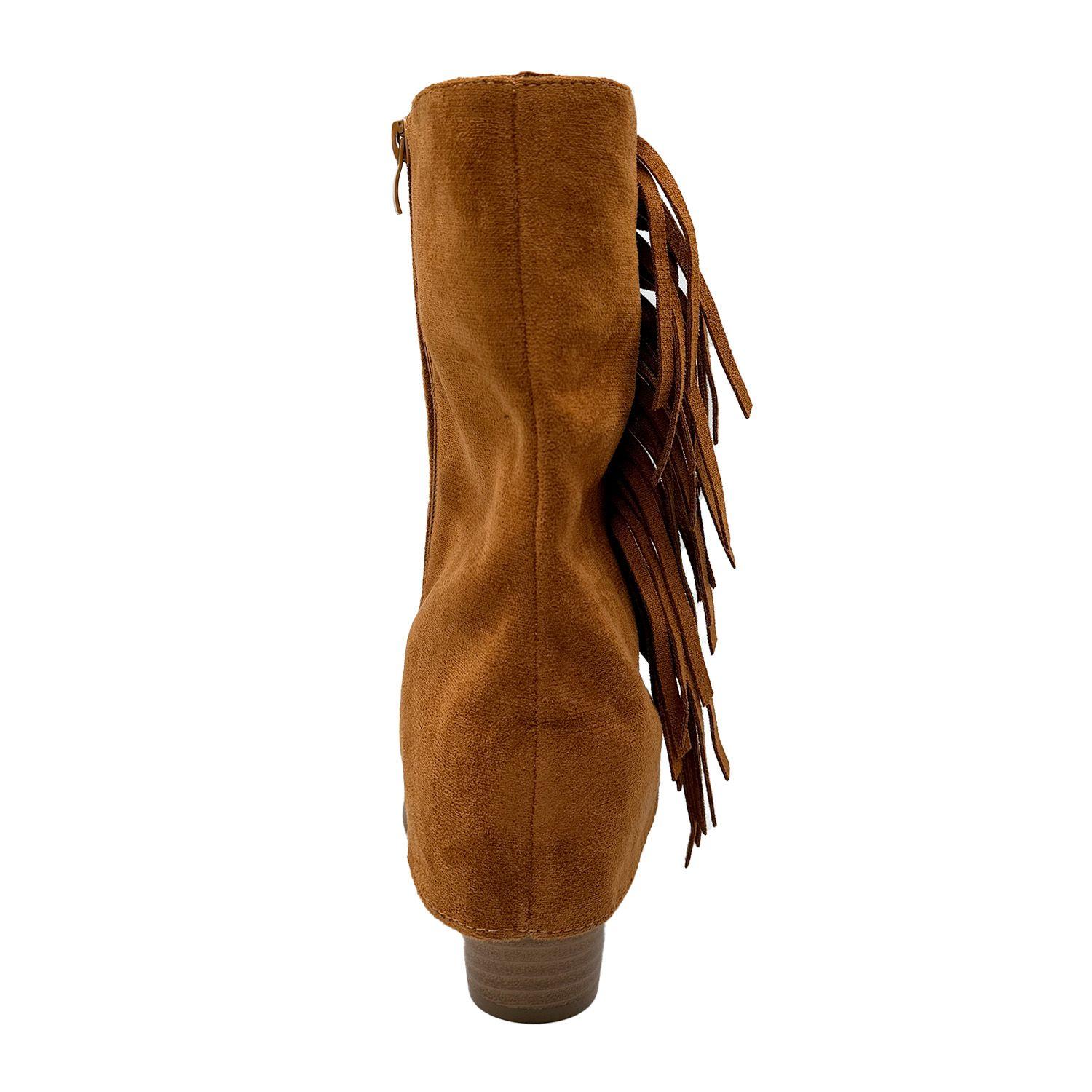 Botin alto para mujer flecos tapada Camel-3