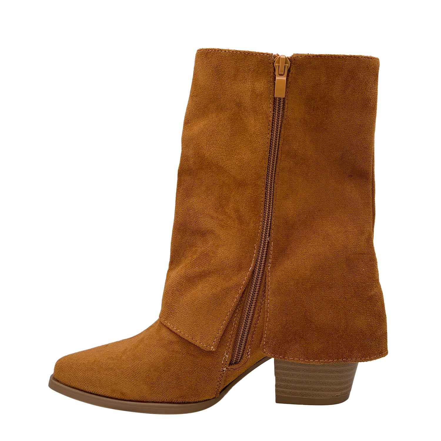 Botin alto para mujer flecos tapada Camel-4