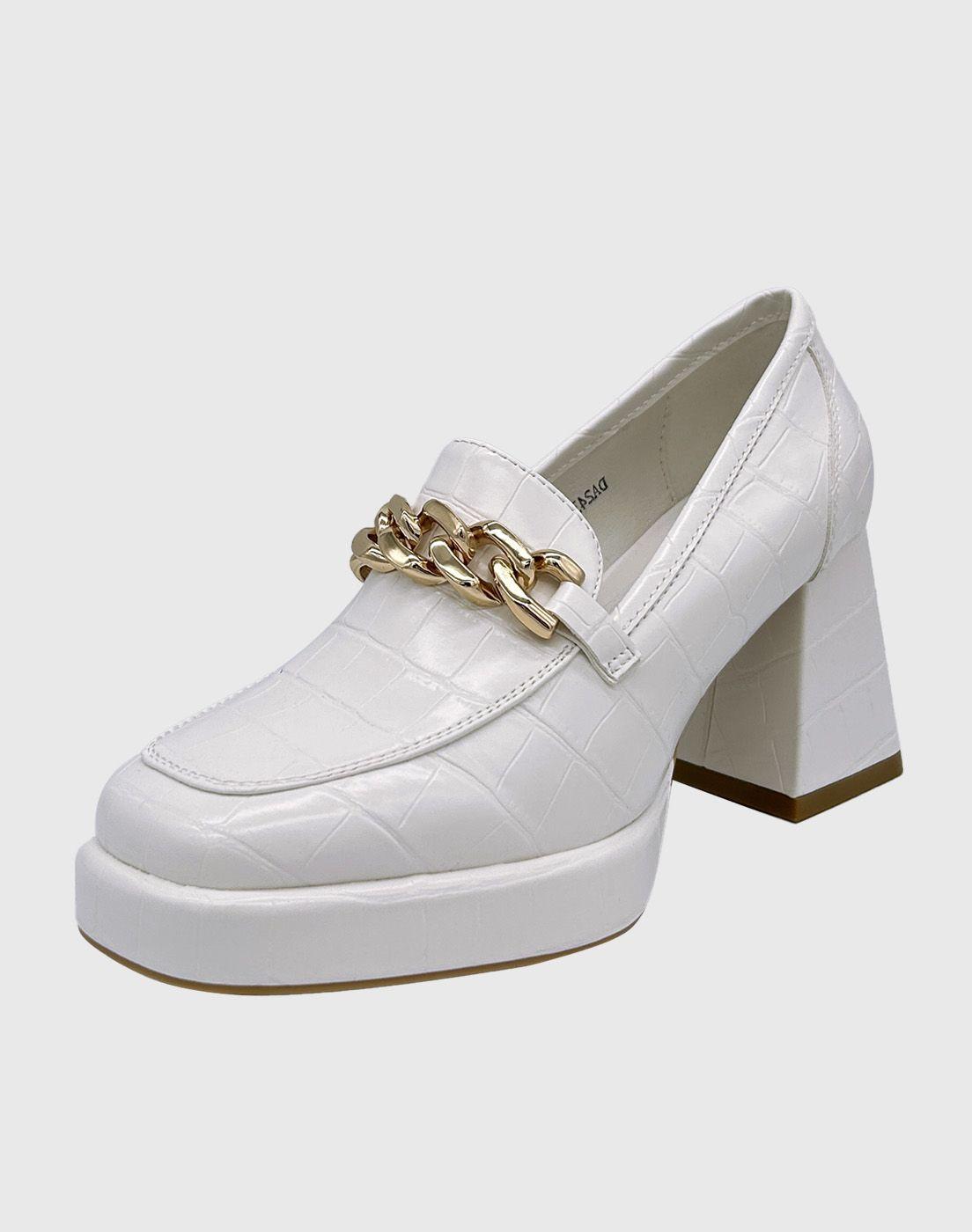 Zapato para mujer con taco y cadena Blanco-0