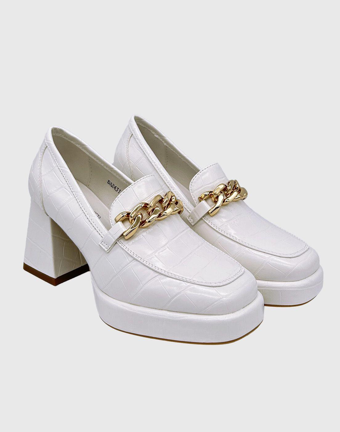 Zapato para mujer con taco y cadena Blanco-2