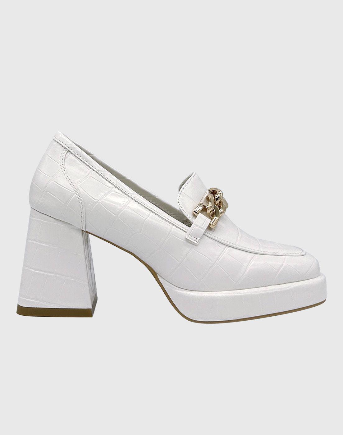Zapato para mujer con taco y cadena Blanco-3
