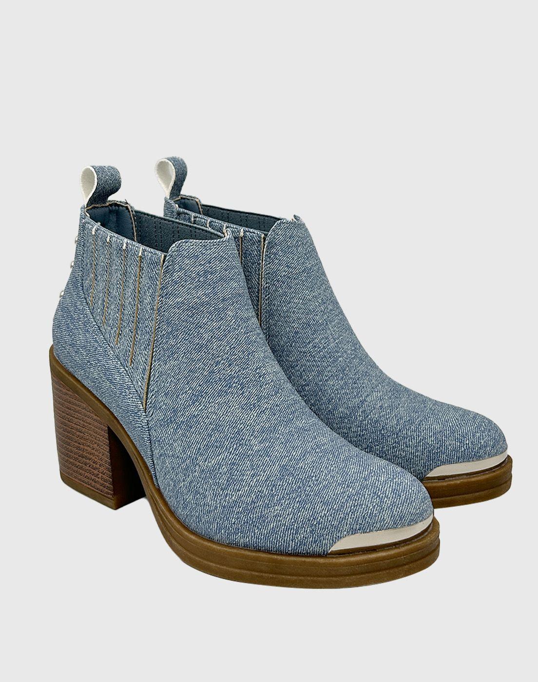 Botin para mujer elasticado con taco Azul-3