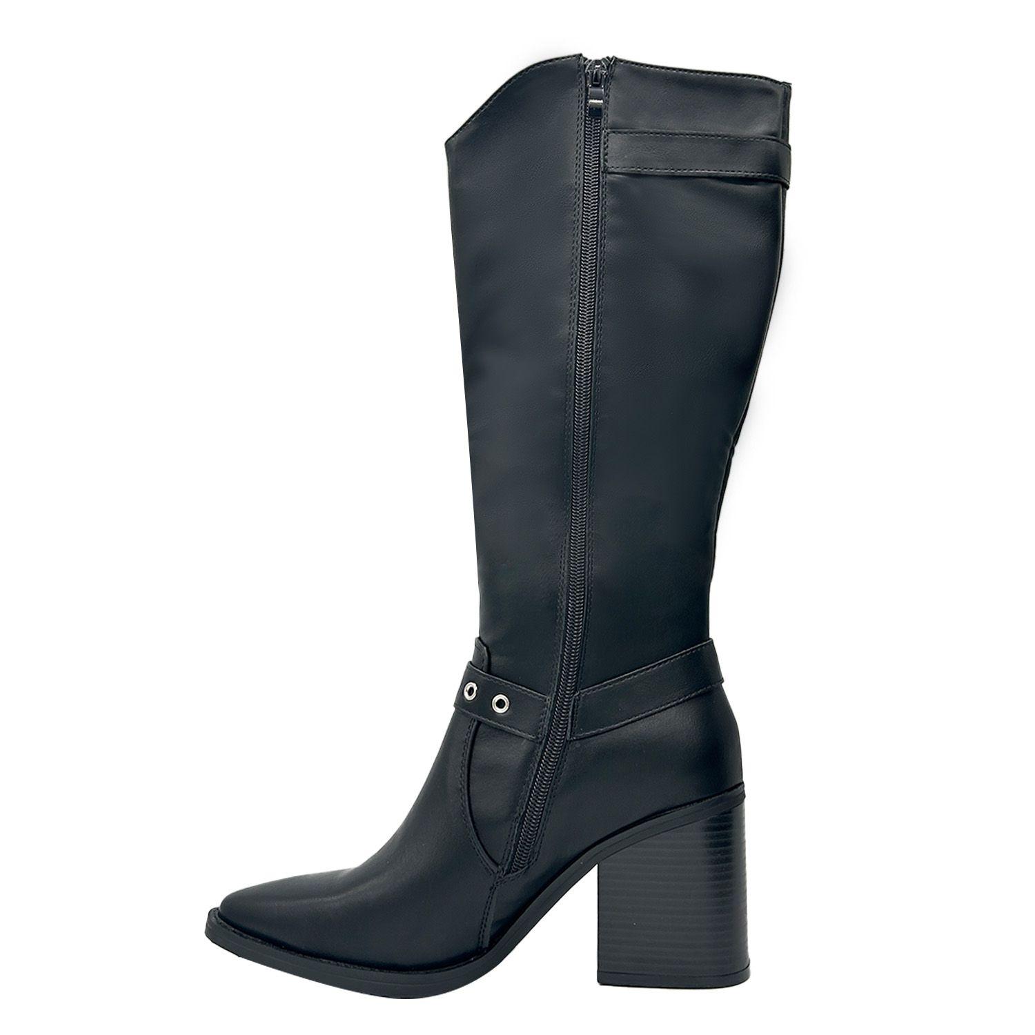 Bota de Mujer color Negro Caña Alta con Hebilla y Tachas-3