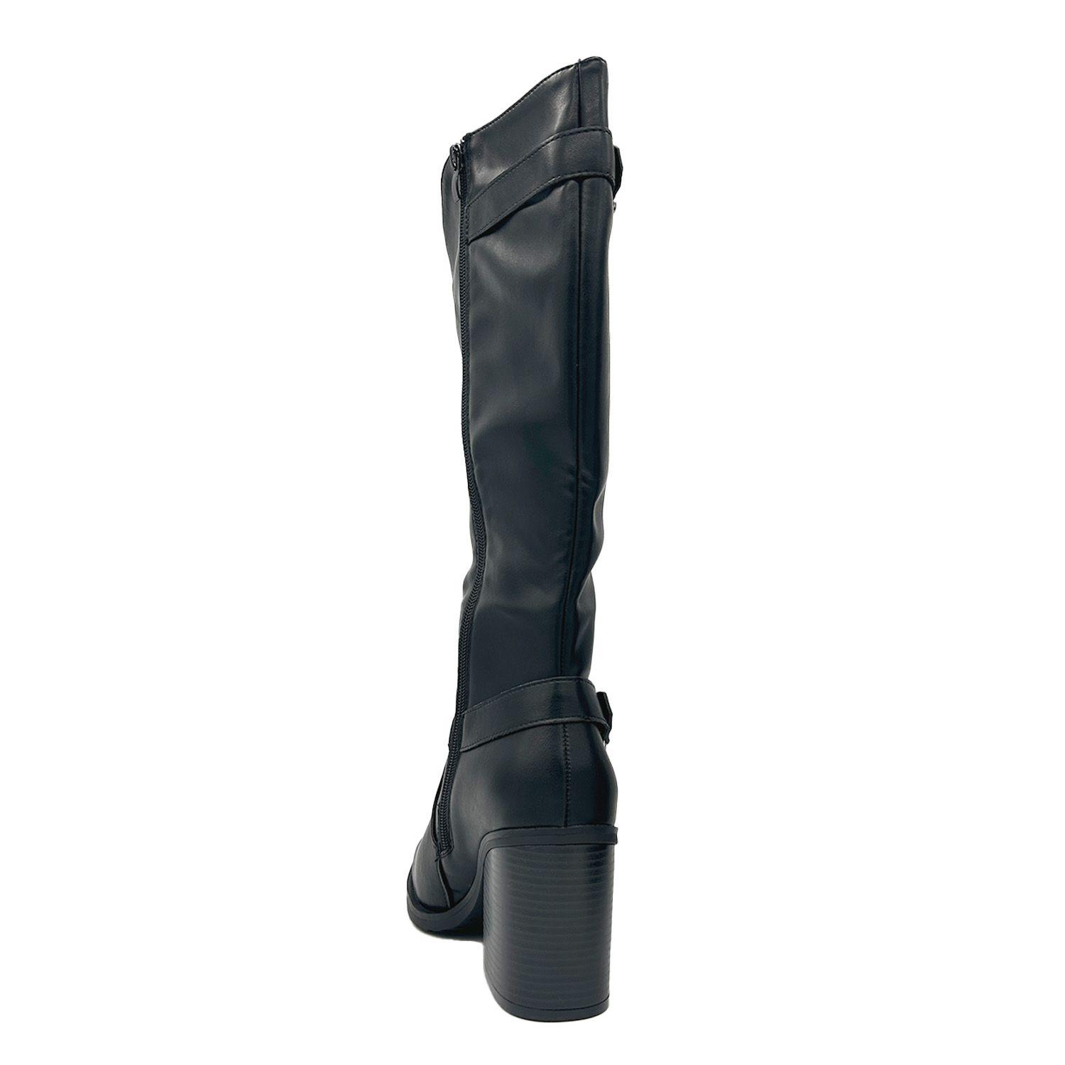 Bota de Mujer color Negro Caña Alta con Hebilla y Tachas-4