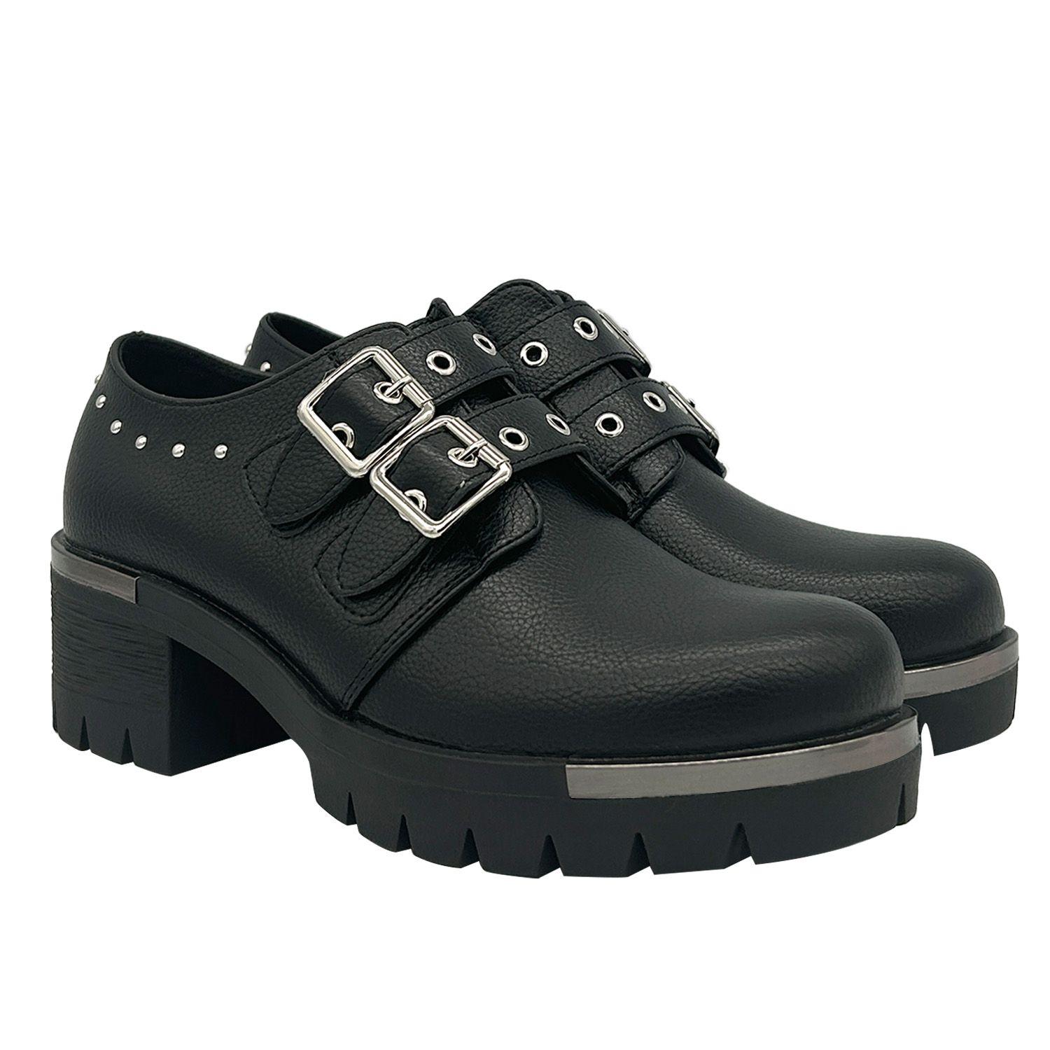 Botin para mujer color Negro, doble correa, bajo el tobillo-1